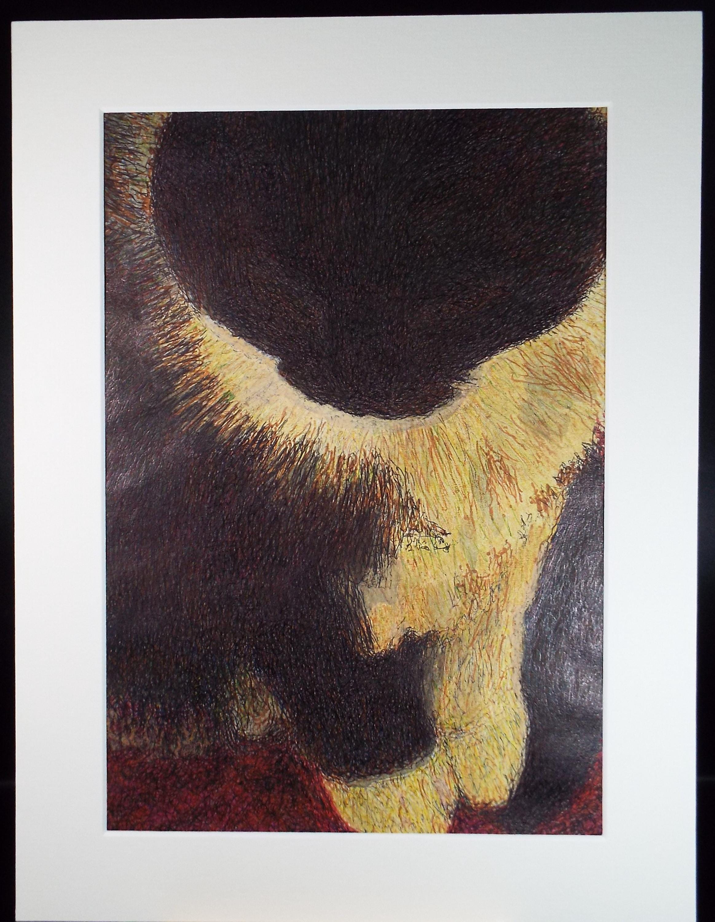 Original Watercolour & Ballpoint pen, 'Cat Study', Unknown Artist, Circa 1980's