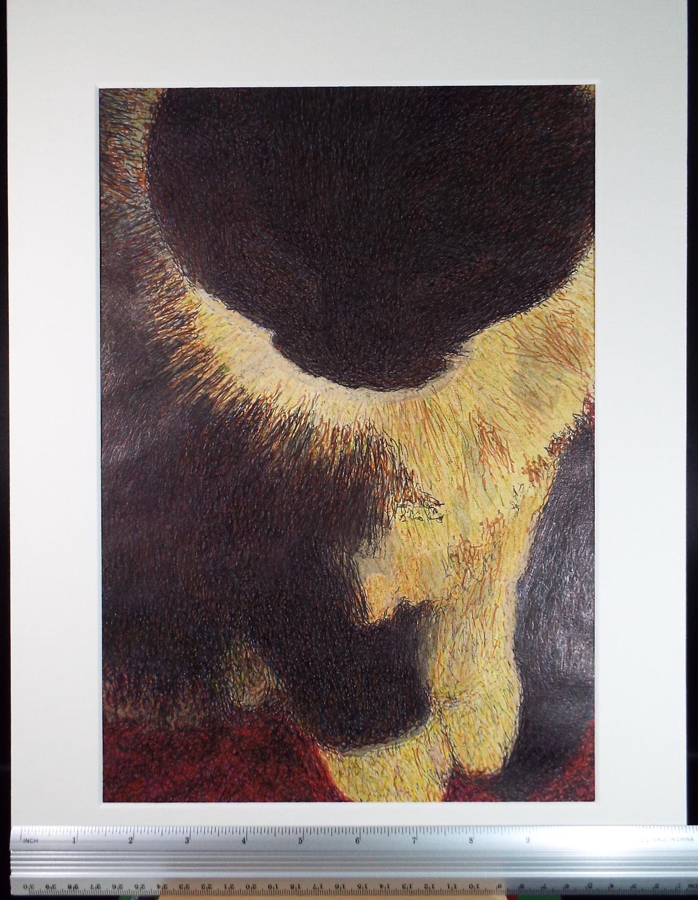 Original Watercolour & Ballpoint pen, 'Cat Study', Unknown Artist, Circa 1980's
