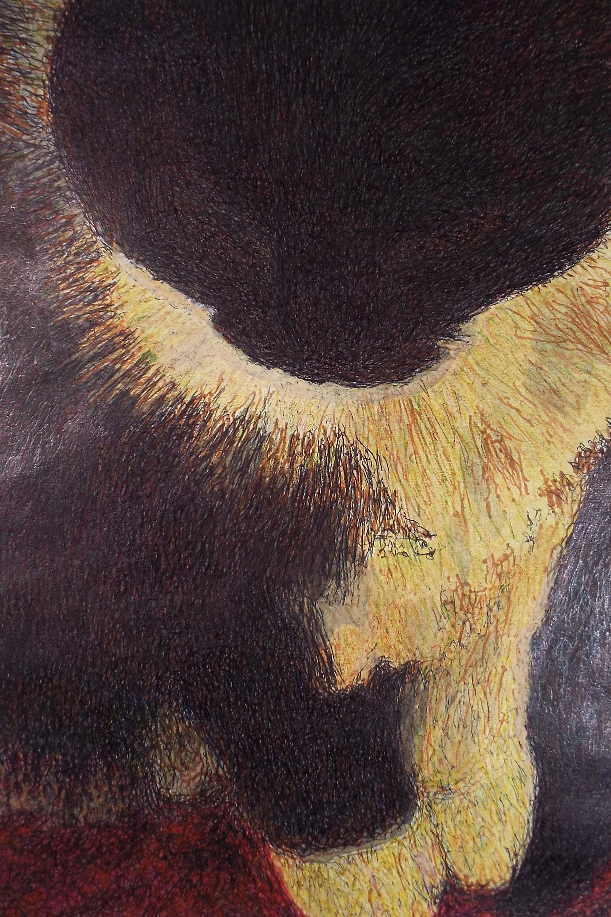 Original Watercolour & Ballpoint pen, 'Cat Study', Unknown Artist, Circa 1980's