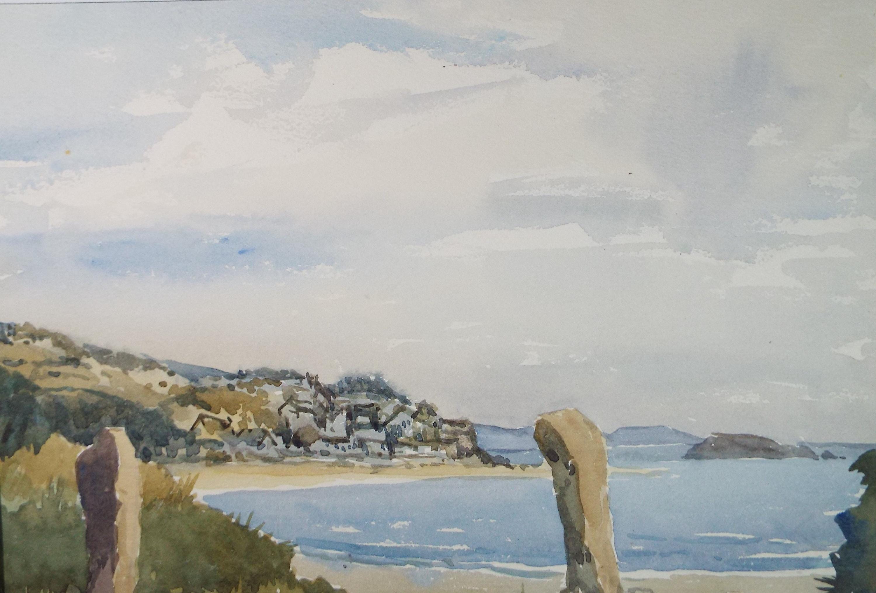 Original Watercolour, 'Fishing Village', Gwen Rayner, c1970's