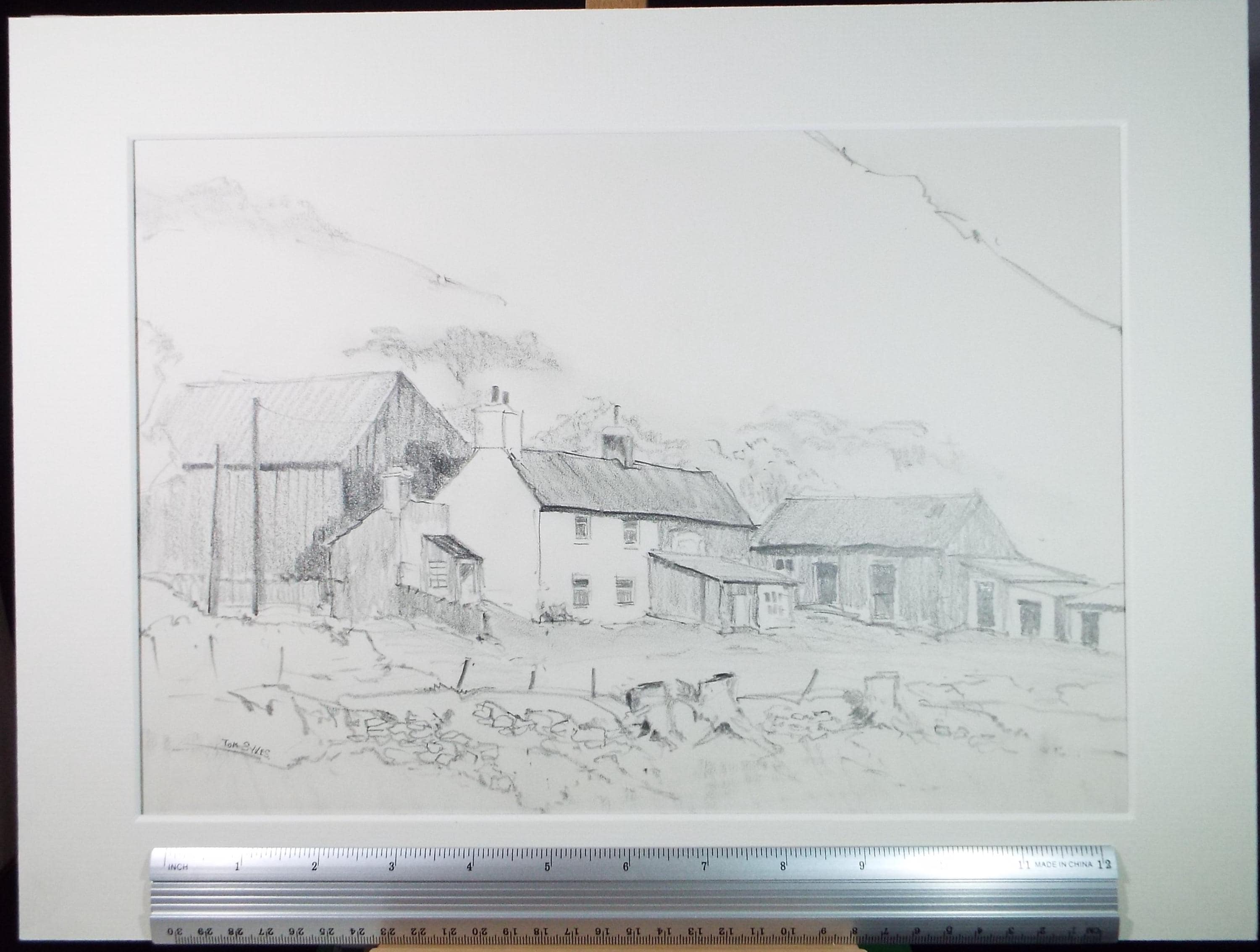 Original Pencil Drawing, 'Farm study-North Wales', Tom Sykes, Circa 1980's