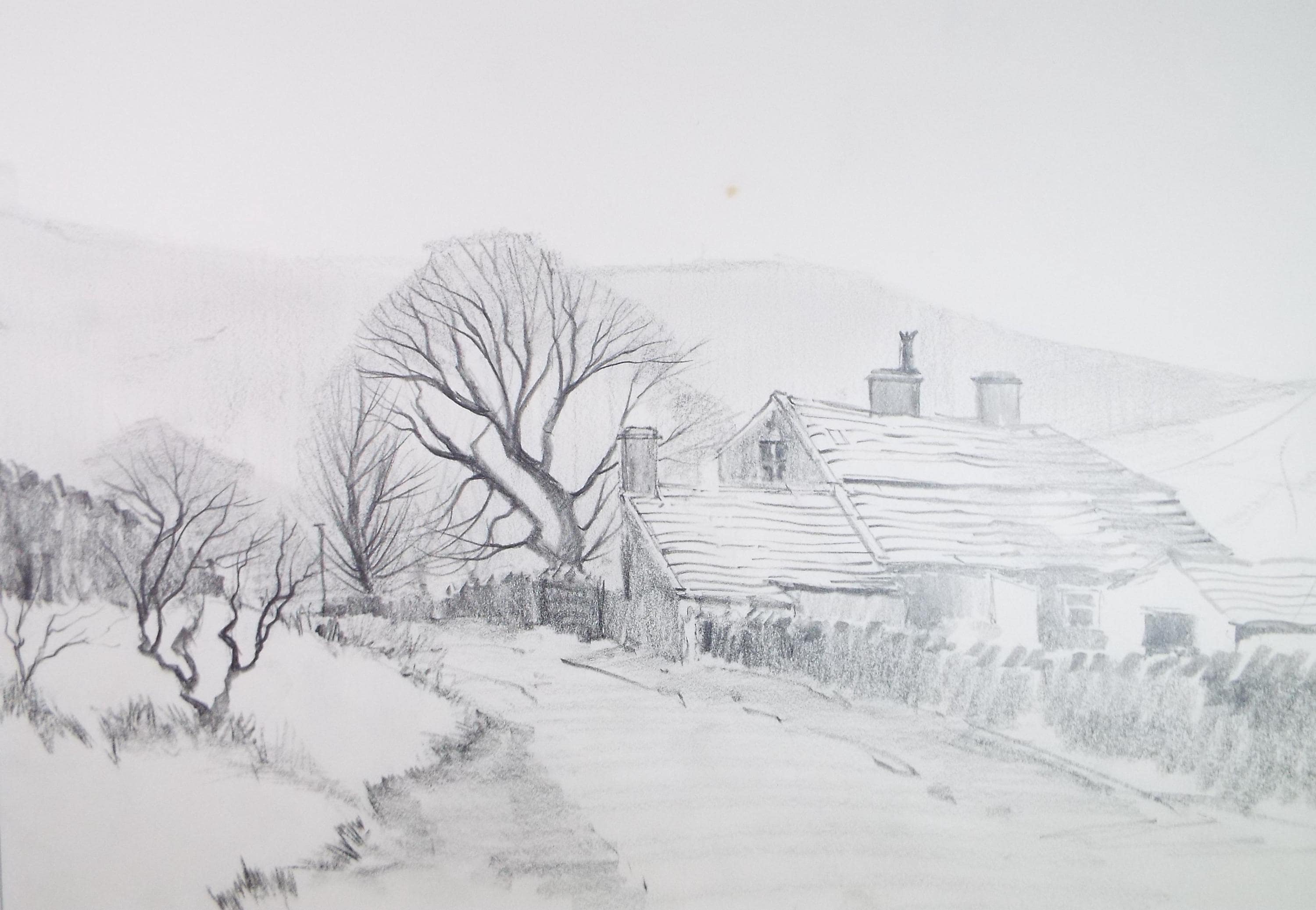 Original Pencil Drawing, 'Blackmoor Road, Oxenhope', Tom Sykes, Circa 1980's
