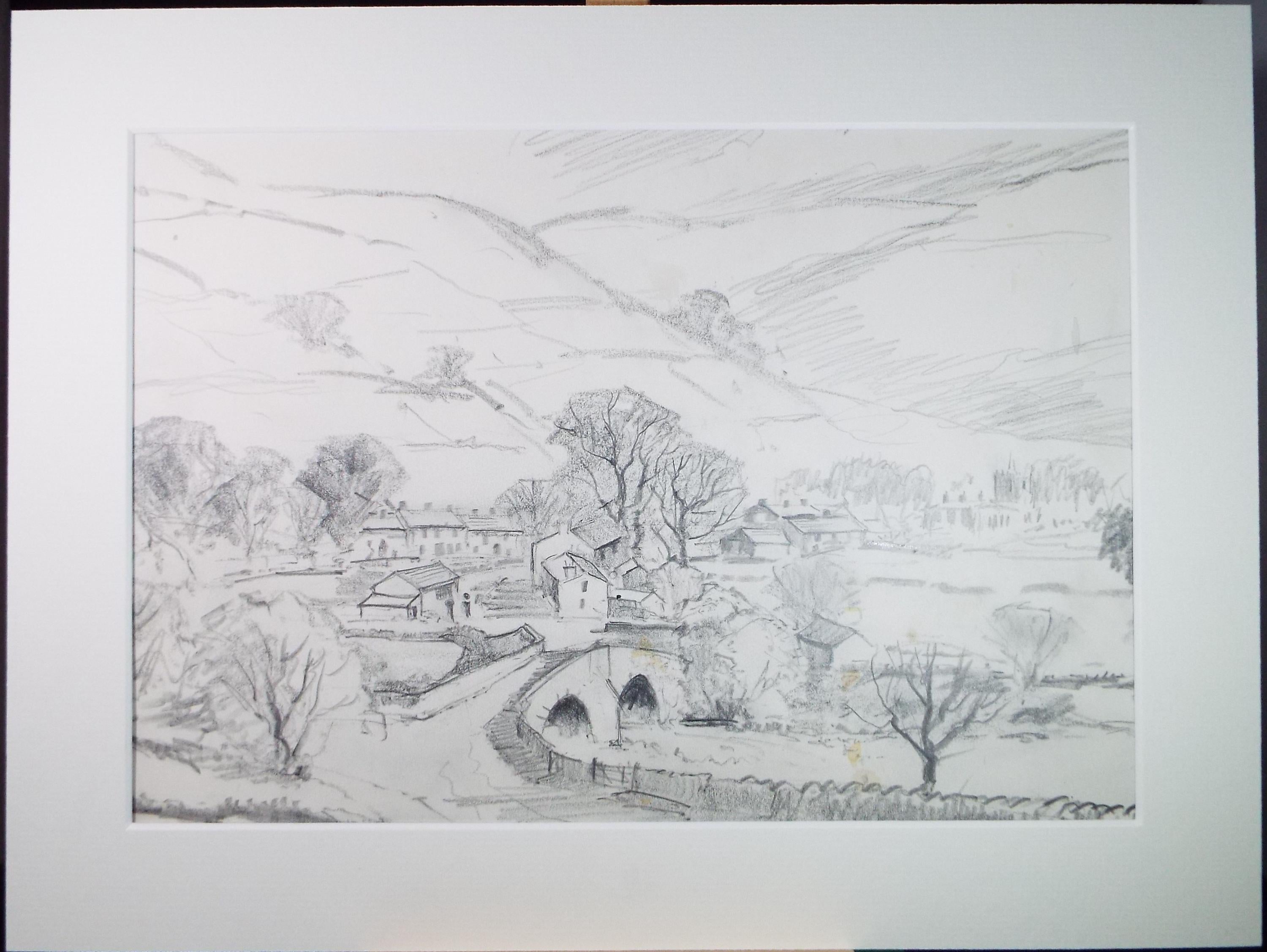 Original Pencil Drawing, 'Kettlewell from the Fellside', Tom Sykes, Circa 1980's