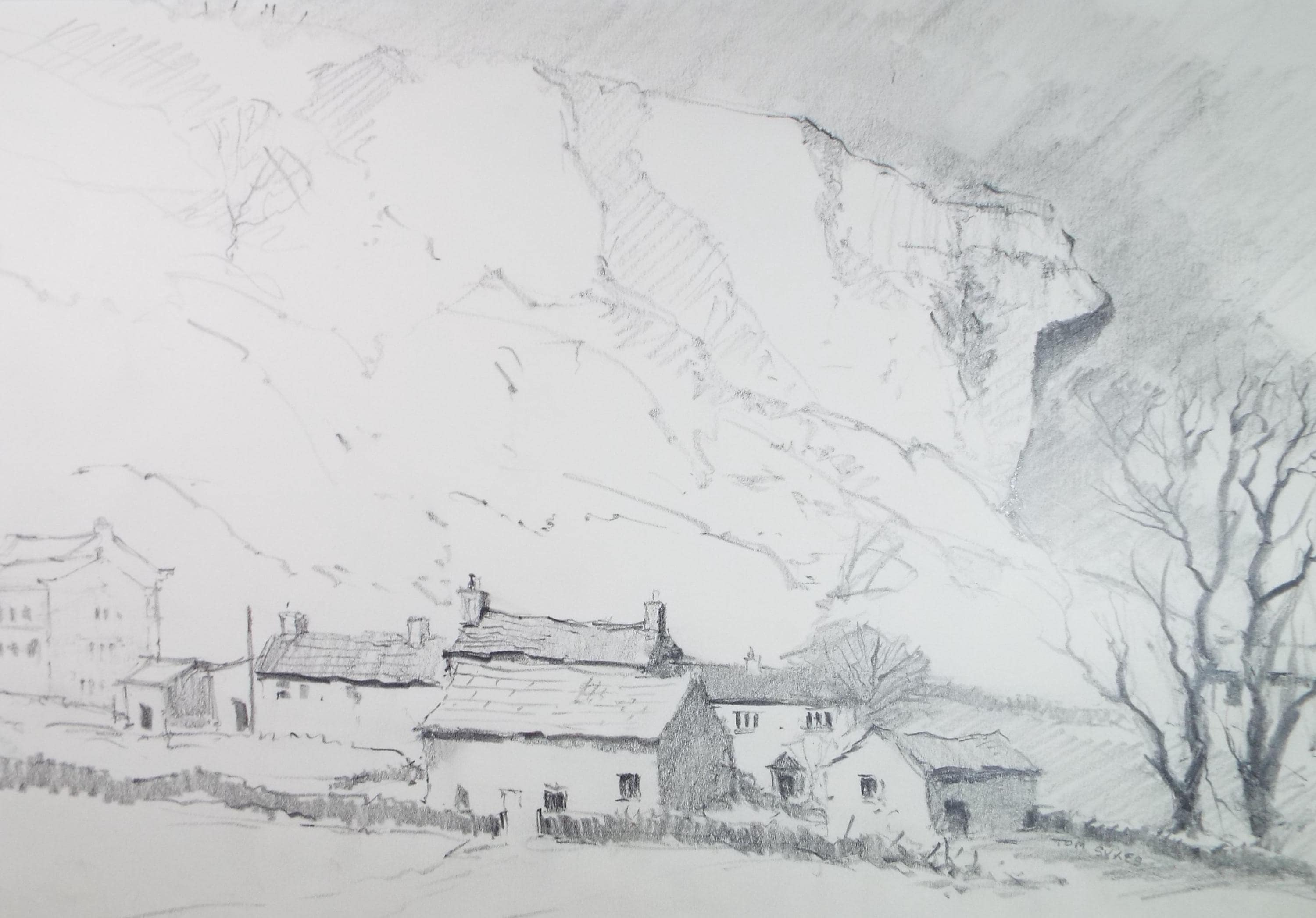 Original Pencil Drawing, 'Kilnsey from Trout Farm', Tom Sykes, Circa 1980's