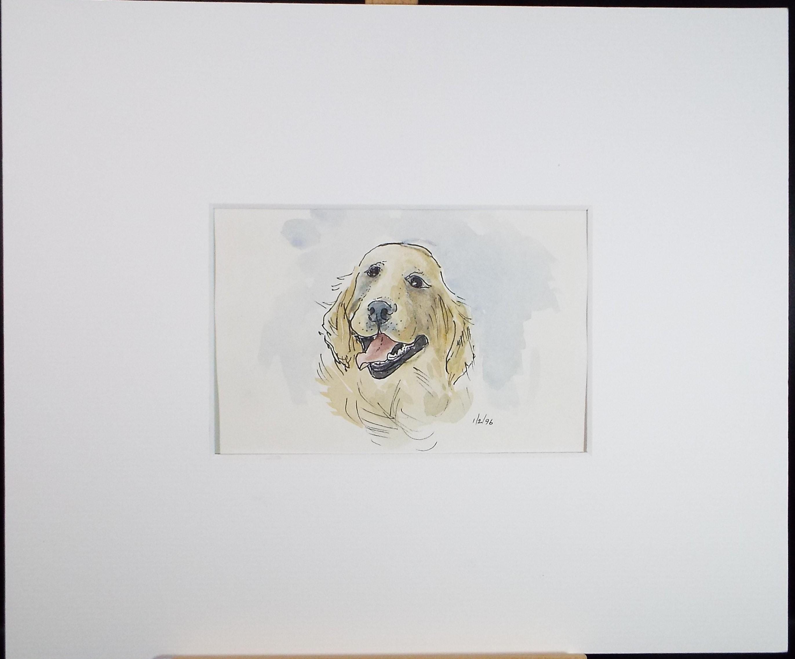 Original watercolour, 'Portrait of a Retriever', Artist Unknown, Dated 1996.