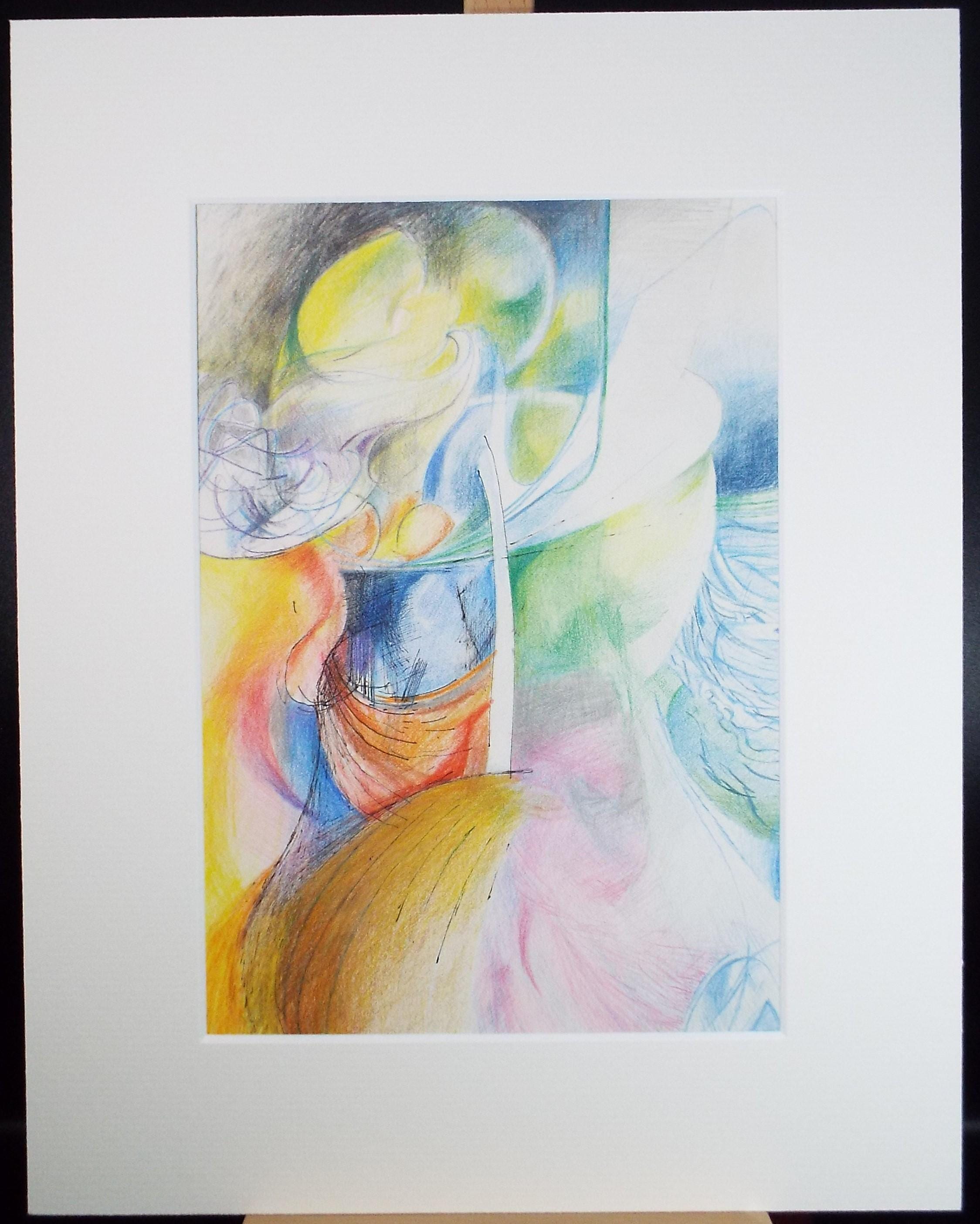 Original Coloured Pencil on Paper,'Sinuous Abstract', Artist Unknown, Circa 1990's