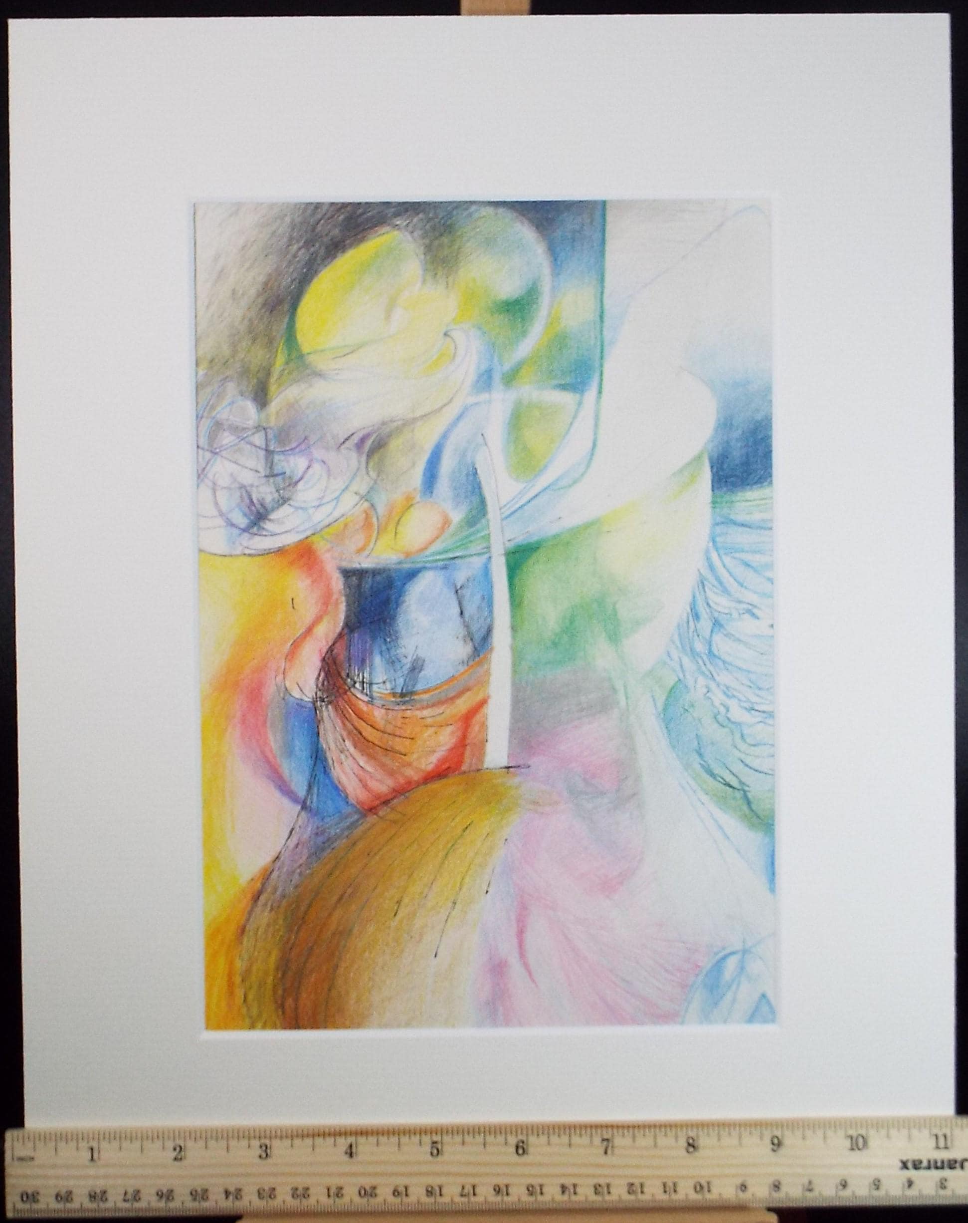 Original Coloured Pencil on Paper,'Sinuous Abstract', Artist Unknown, Circa 1990's