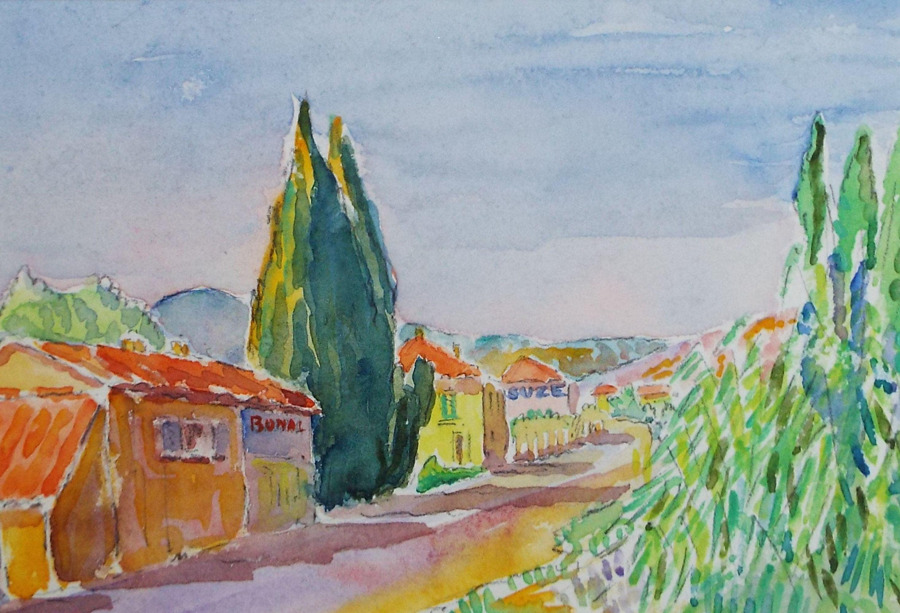 Original Watercolour & Pencil, 'A quiet street in Provence', Cicely Glyn de Beers (1891-1973), Circa 1930's