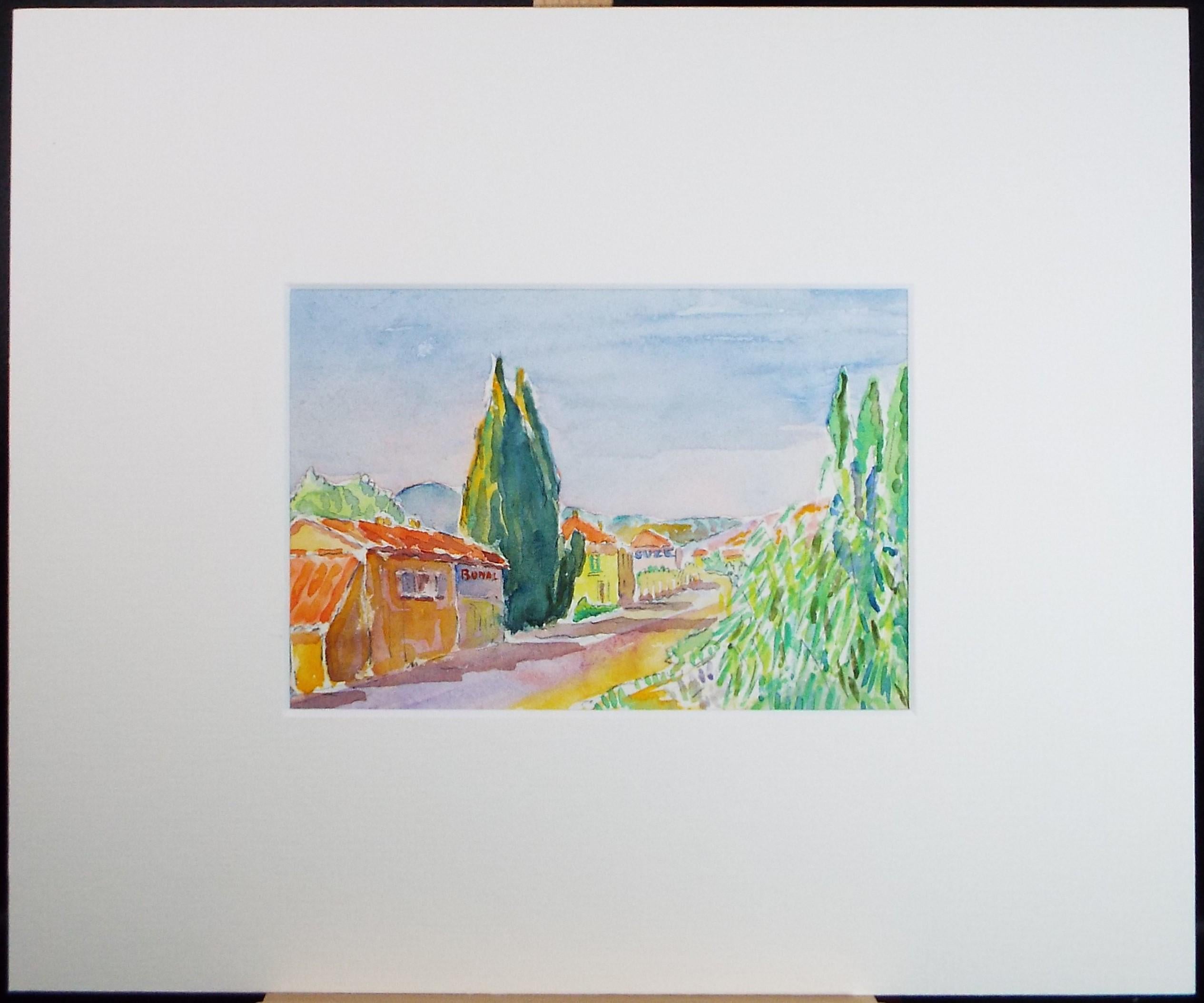 Original Watercolour & Pencil, 'A quiet street in Provence', Cicely Glyn de Beers (1891-1973), Circa 1930's