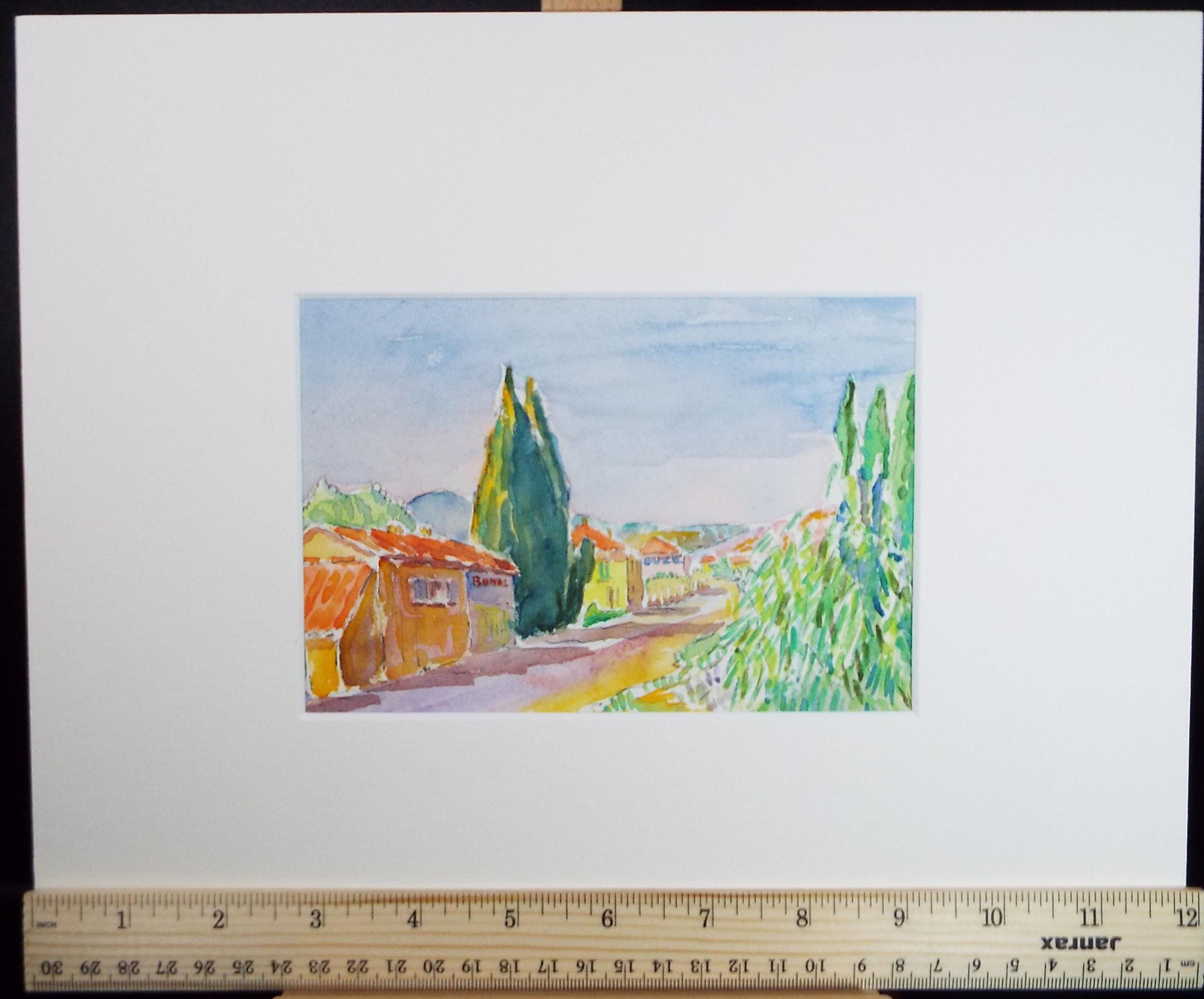 Original Watercolour & Pencil, 'A quiet street in Provence', Cicely Glyn de Beers (1891-1973), Circa 1930's