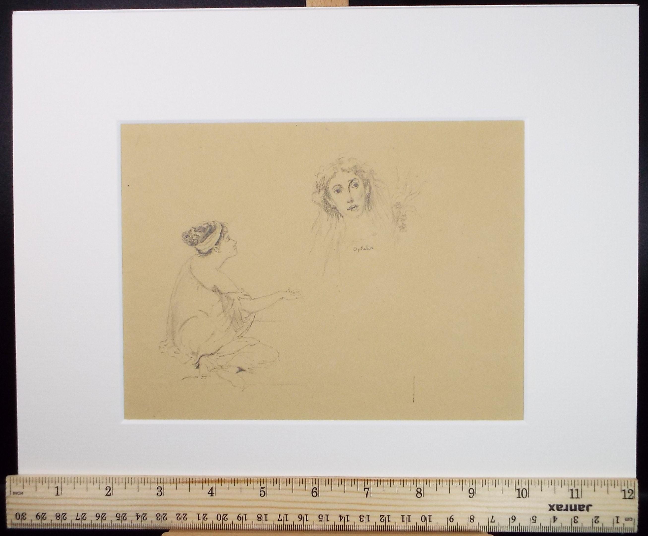 Original Pencil on Paper 'Ophelia', Late 19th Century, Artist Unknown