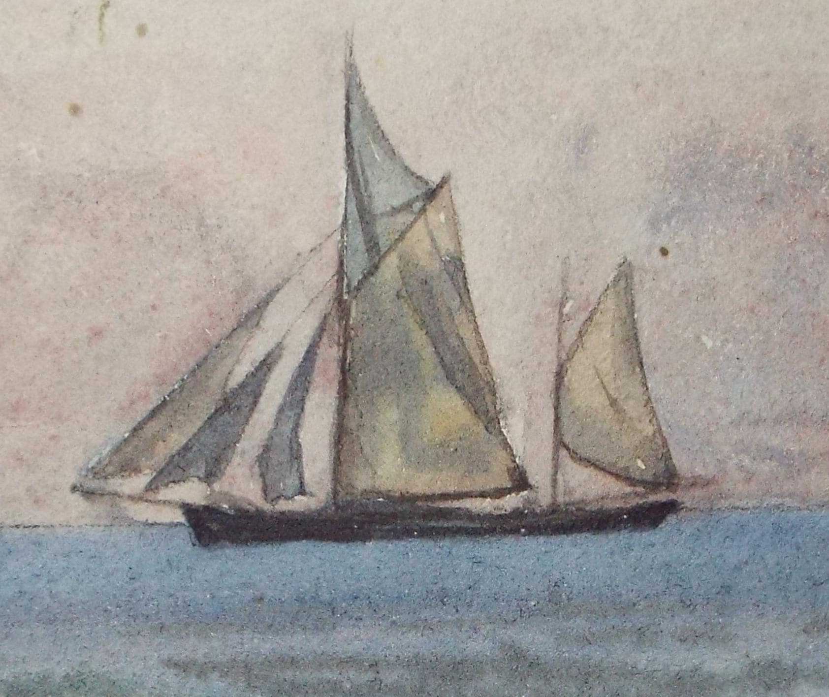 Original Watercolour, 'Ketch off the Coast', Late 19th Century, Unknown artist