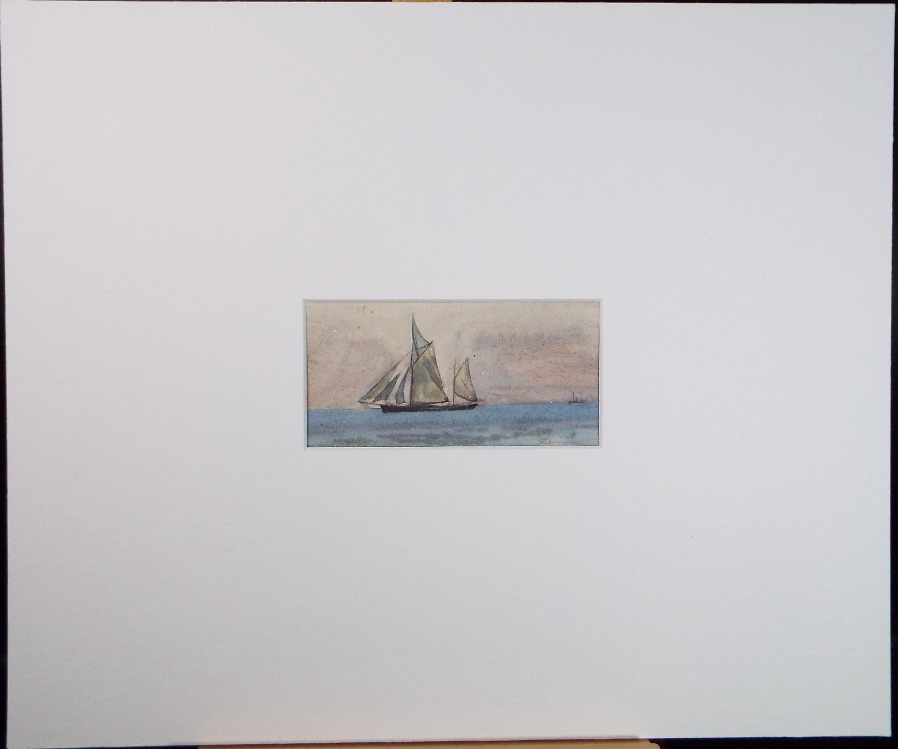 Original Watercolour, 'Ketch off the Coast', Late 19th Century, Unknown artist