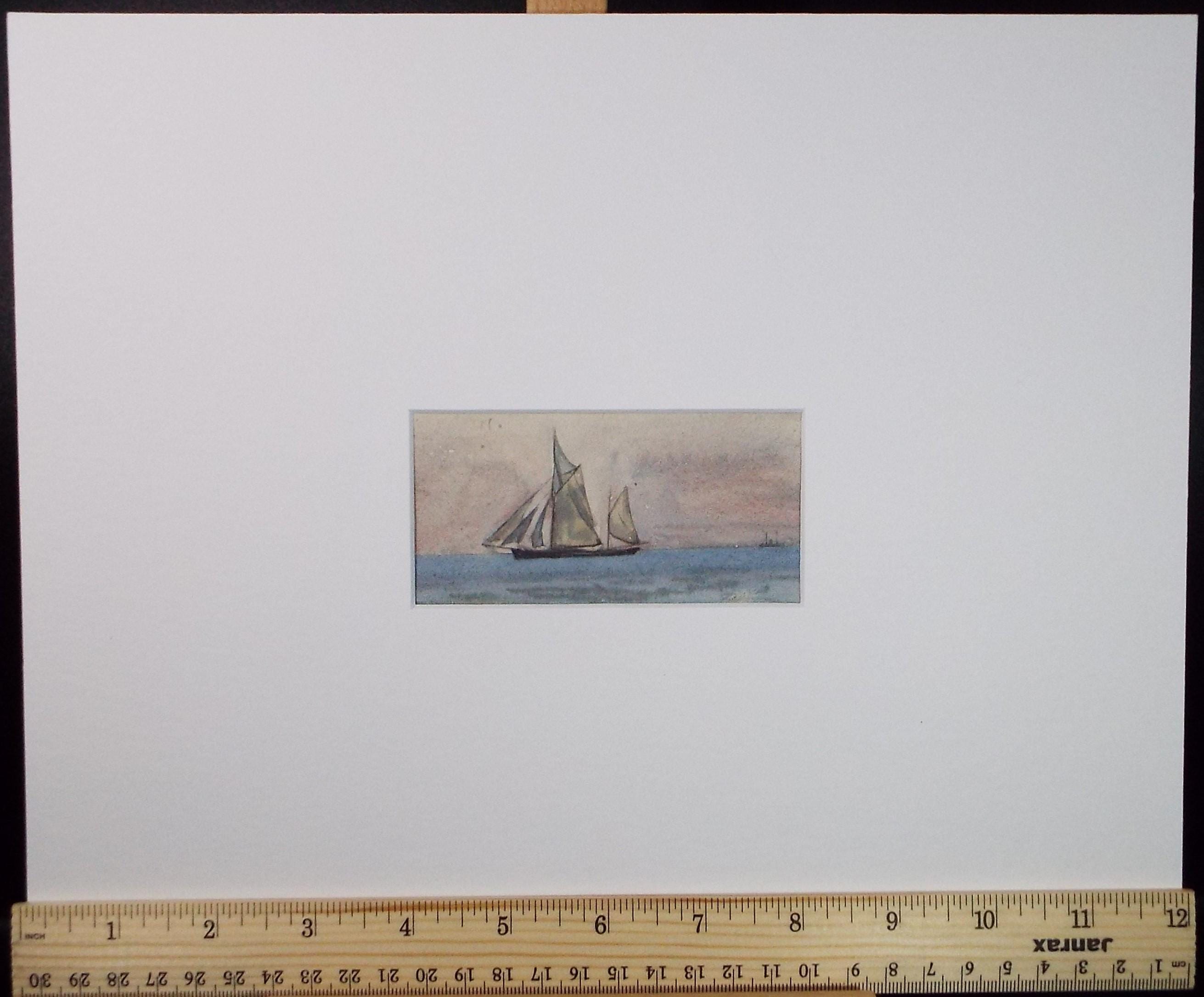 Original Watercolour, 'Ketch off the Coast', Late 19th Century, Unknown artist