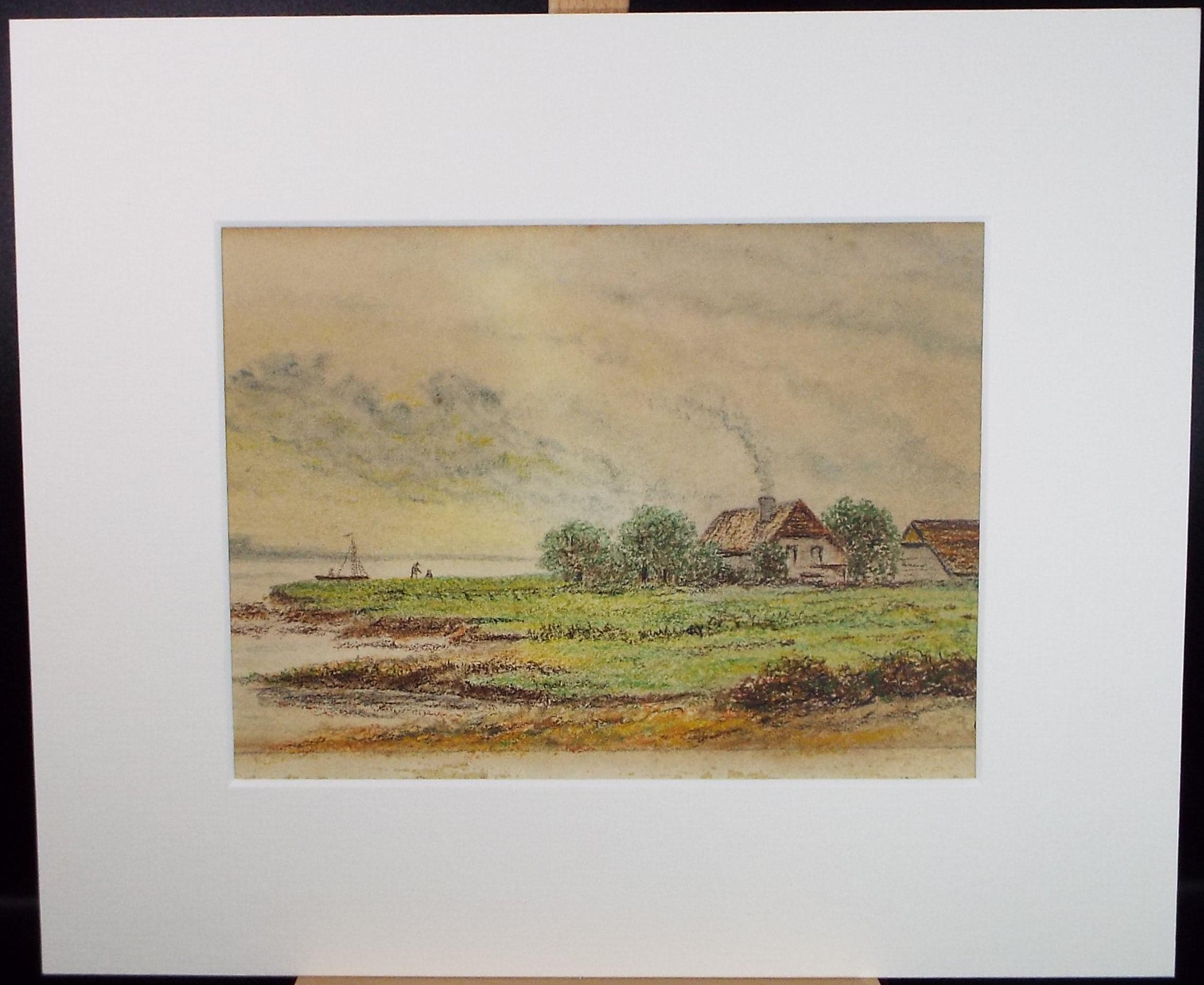 Original Pastel drawing, 'Coastal scene with figures', Early 20th Century, W H Sagar
