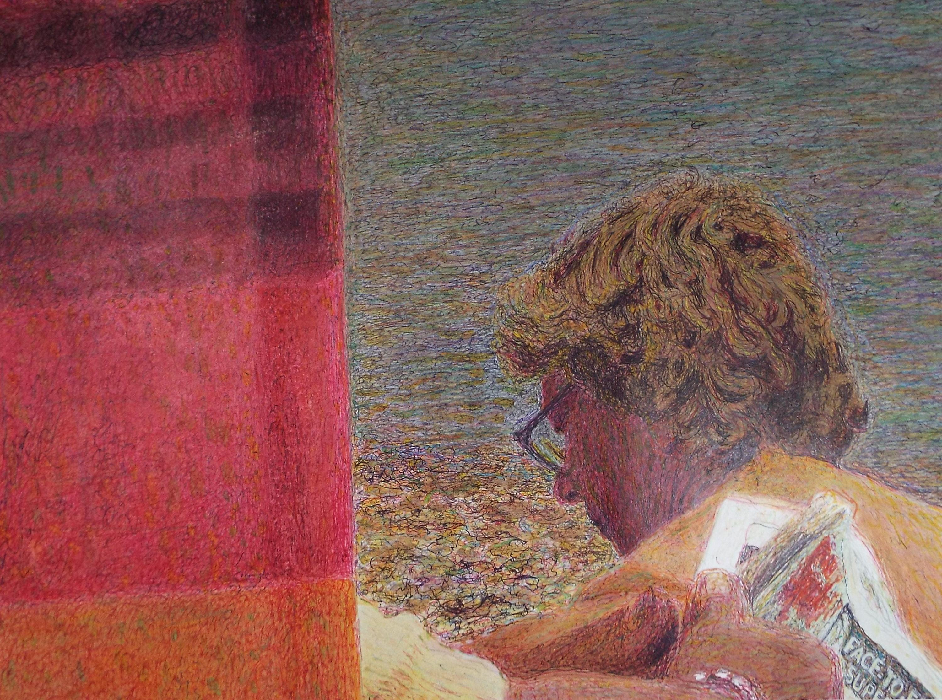 Original Watercolour & Ballpoint pen, 'On the Beach', Unknown Artist, Circa 1980's