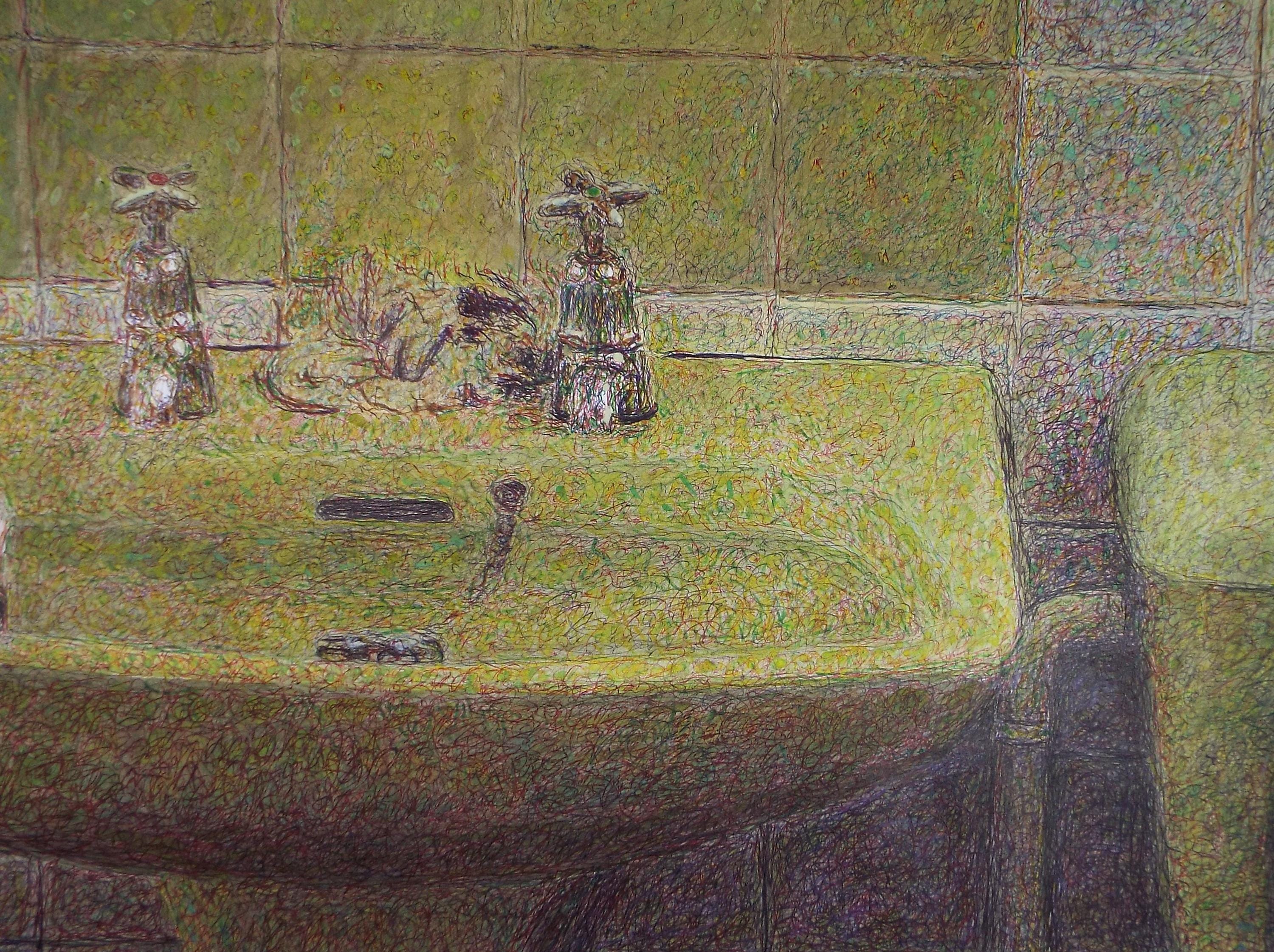 Original Coloured Pencil & Ballpoint pen, Avocado Bathroom Suite', Unknown Artist, Circa 1980's