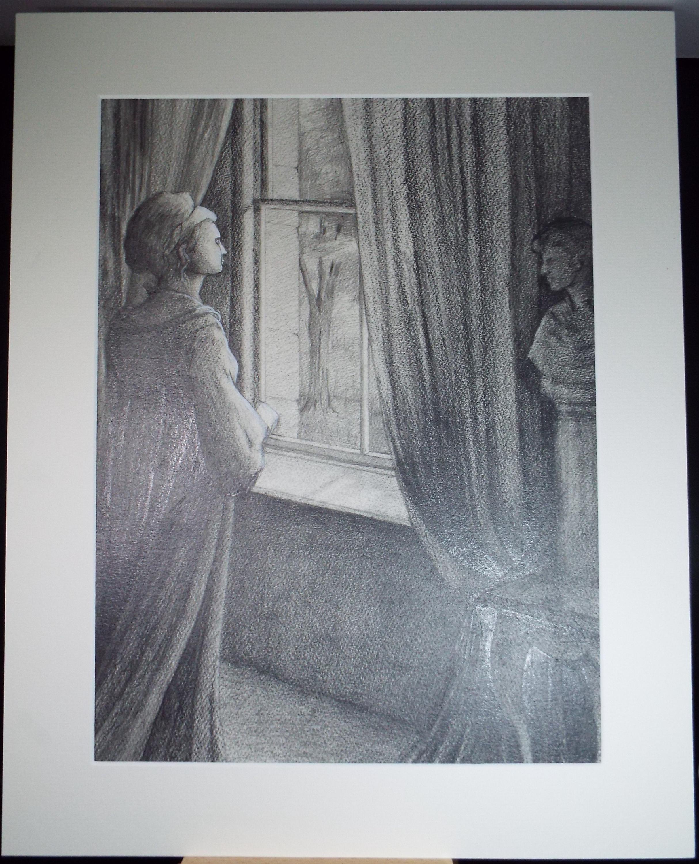 Original Pencil Drawing heightened with white,'Figure by the Window', Edmund Caswell (1938-1996), circa 1980's
