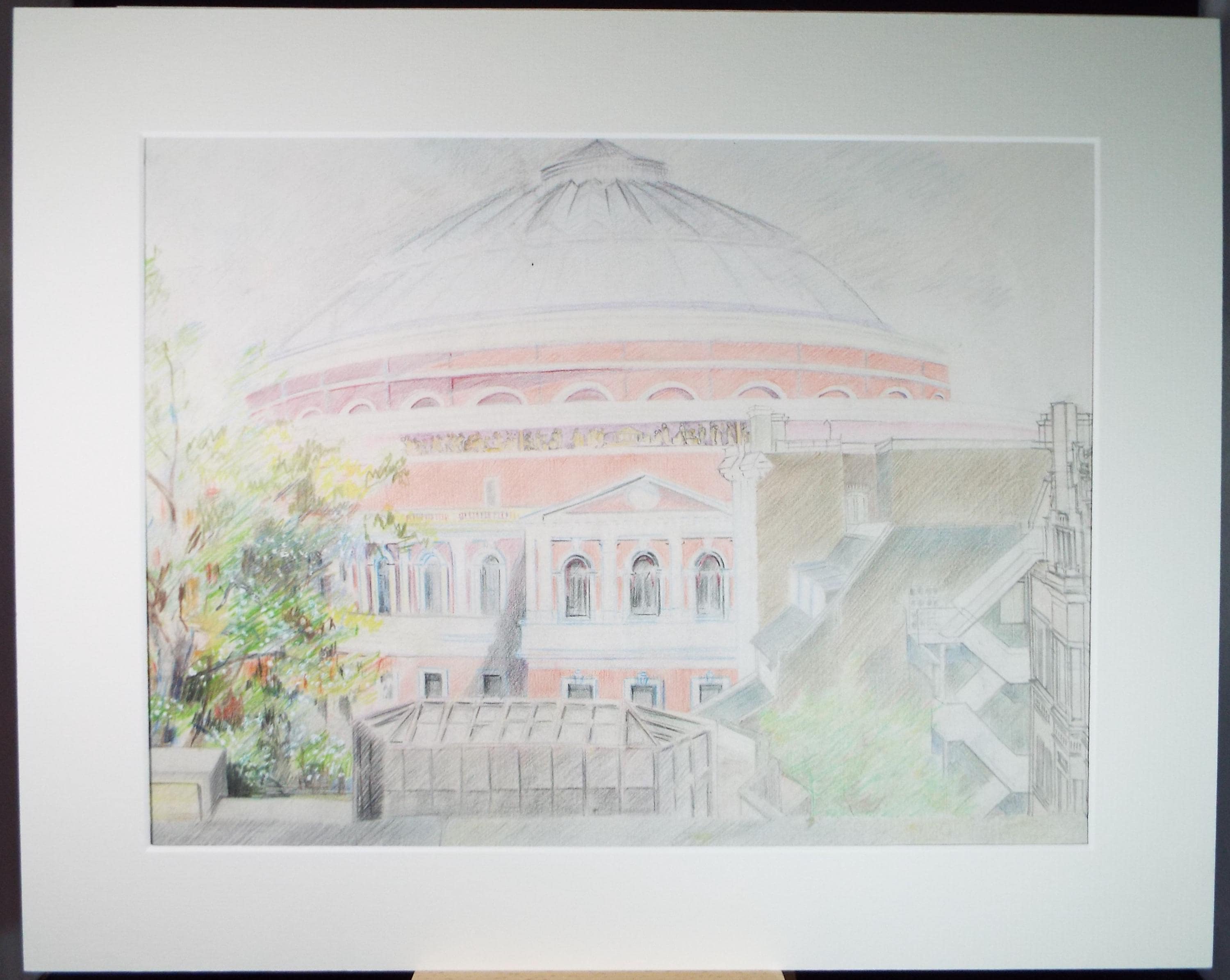 Original Coloured Pencil Drawing ,'Royal Albert Hall', Edmund Caswell (1938-1996), circa 1980's