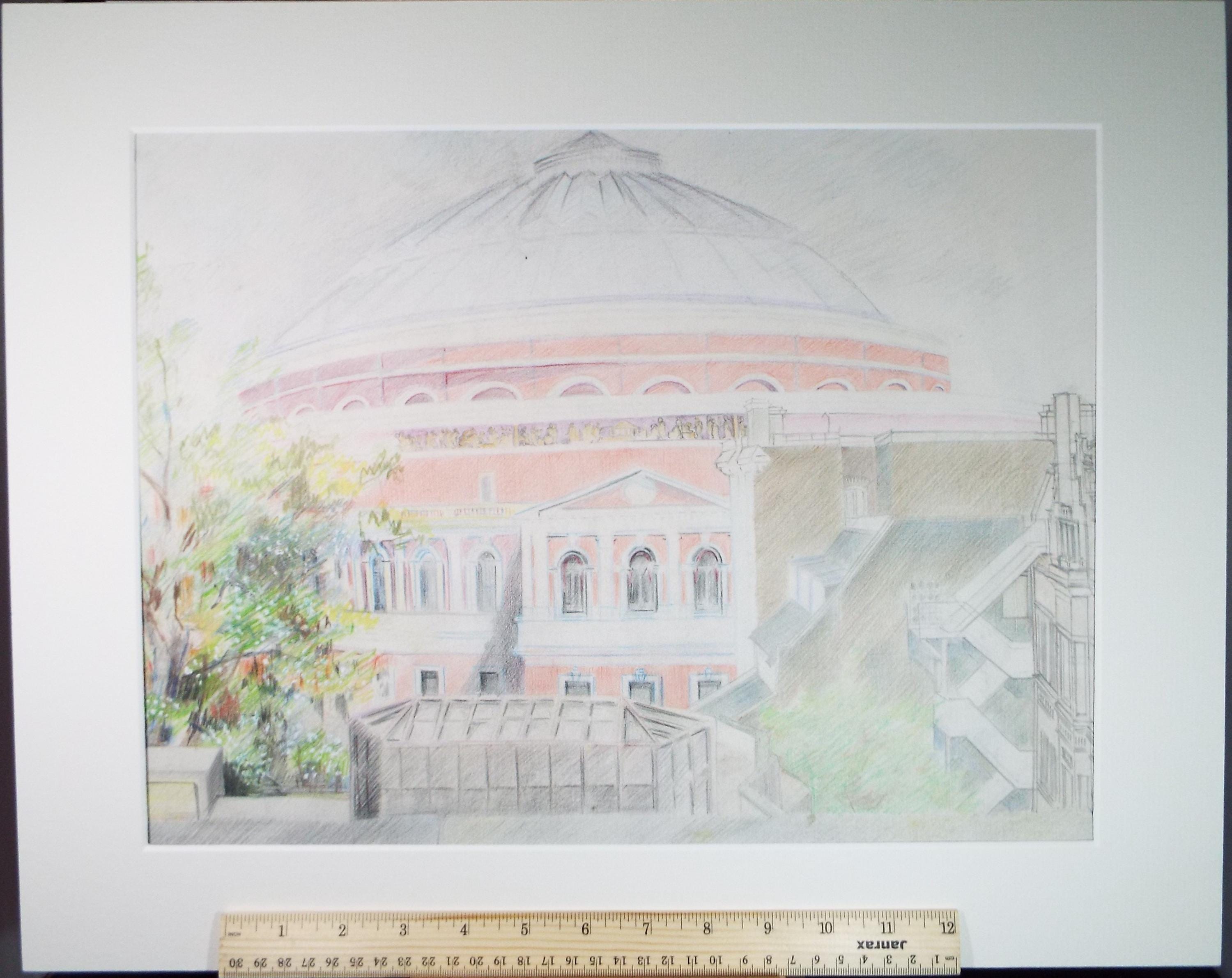 Original Coloured Pencil Drawing ,'Royal Albert Hall', Edmund Caswell (1938-1996), circa 1980's