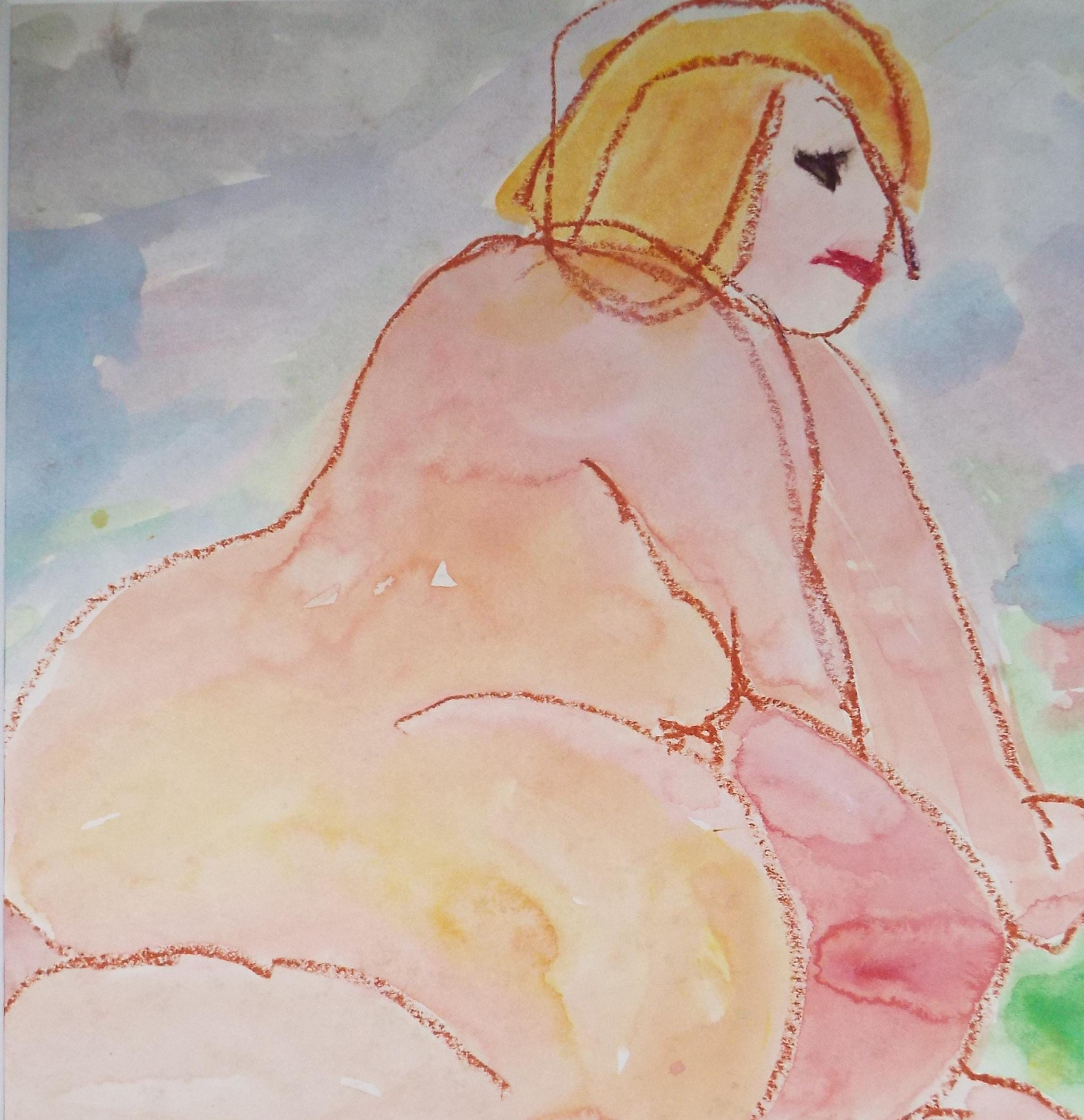 Original Watercolour and Pastel,' Seated Nude', Circa 1990's, Barbara Karn (b1949)