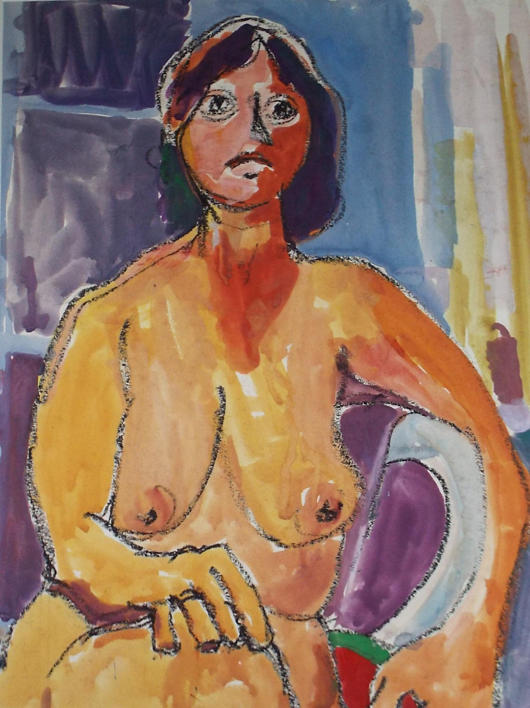 Original Watercolour and Pastel,' Seated Nude', Circa 1990's, Barbara Karn (b1949)