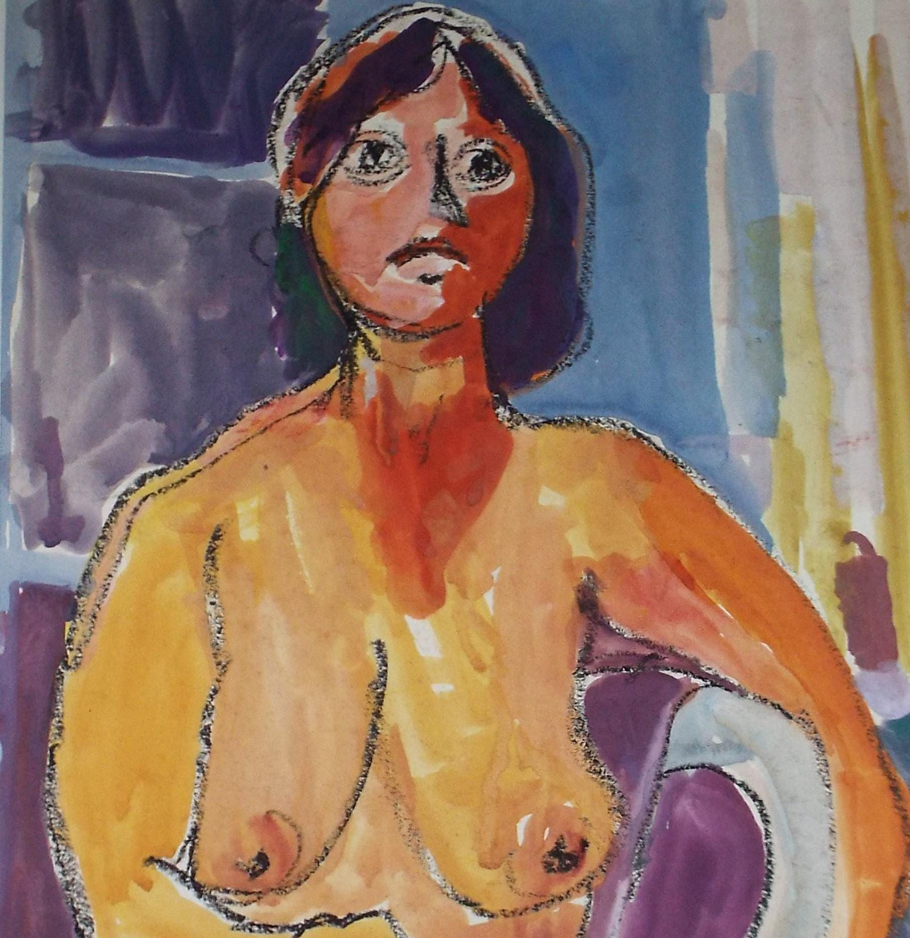 Original Watercolour and Pastel,' Seated Nude', Circa 1990's, Barbara Karn (b1949)