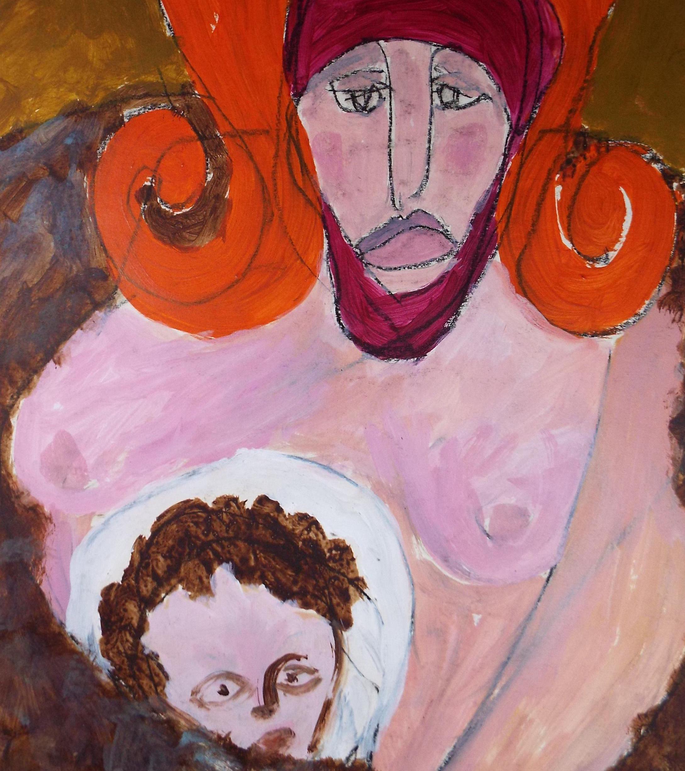 Original Watercolour and Gouache,'Woman with Child, Circa 1990's, Barbara Karn (b1949)