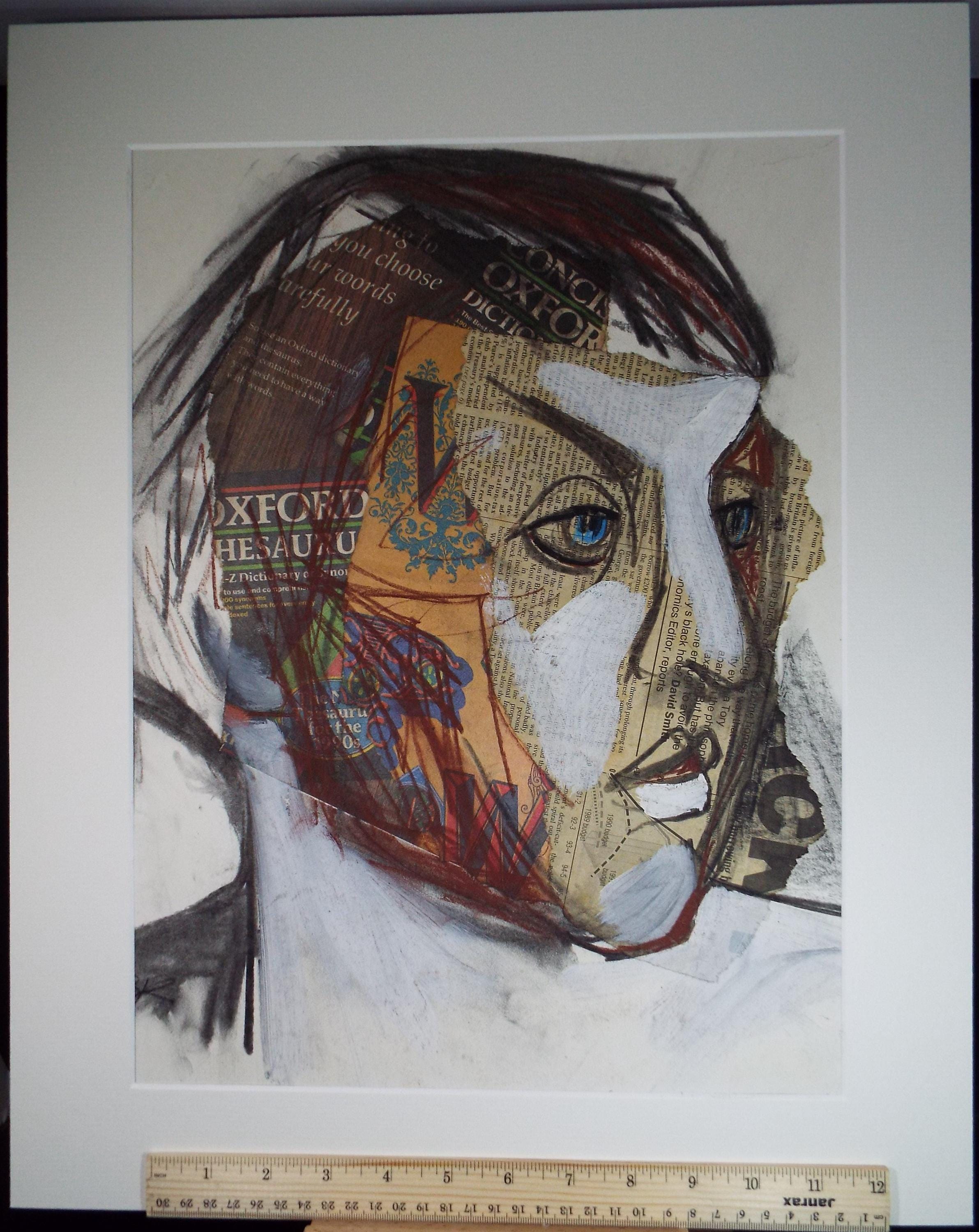 Original Collage,'Portrait Head' Circa 1990's, Barbara Karn (b1949)