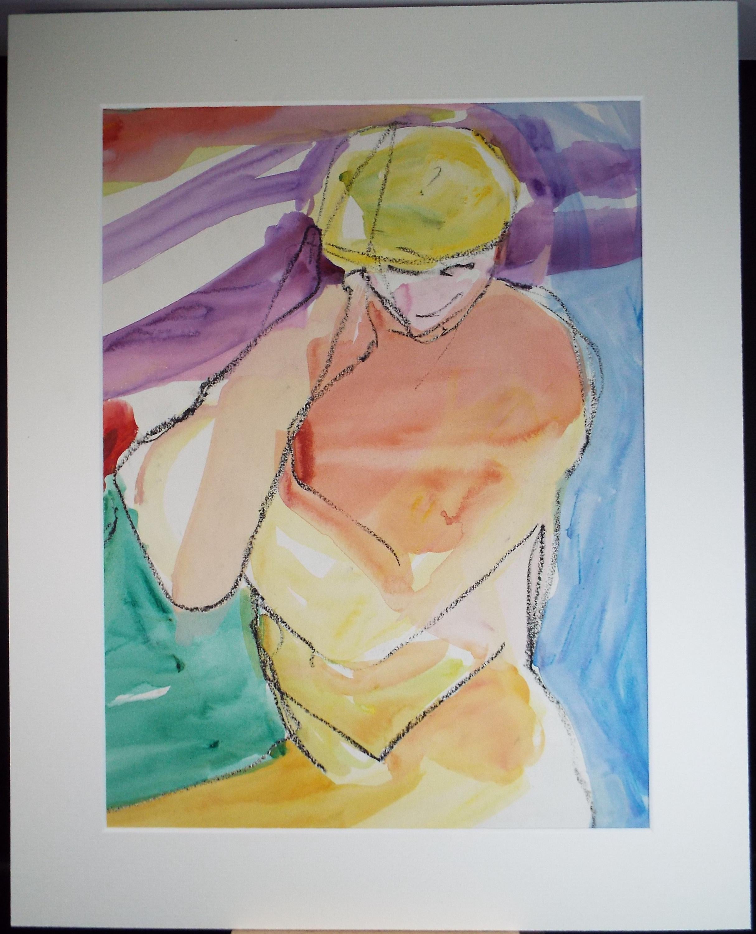 Original Watercolour and Pastel,' Seated Nude', Circa 1990's, Barbara Karn (b1949)