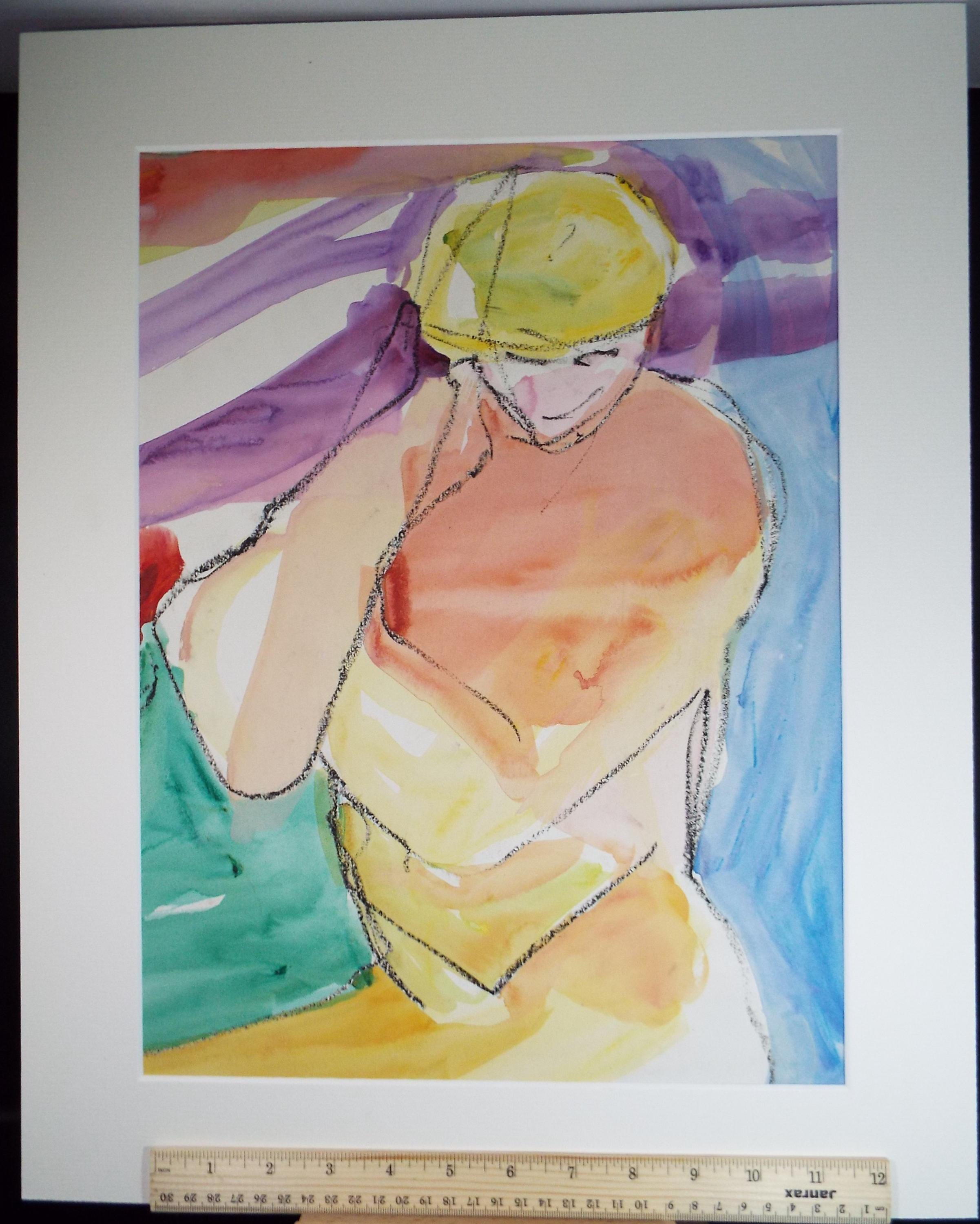 Original Watercolour and Pastel,' Seated Nude', Circa 1990's, Barbara Karn (b1949)