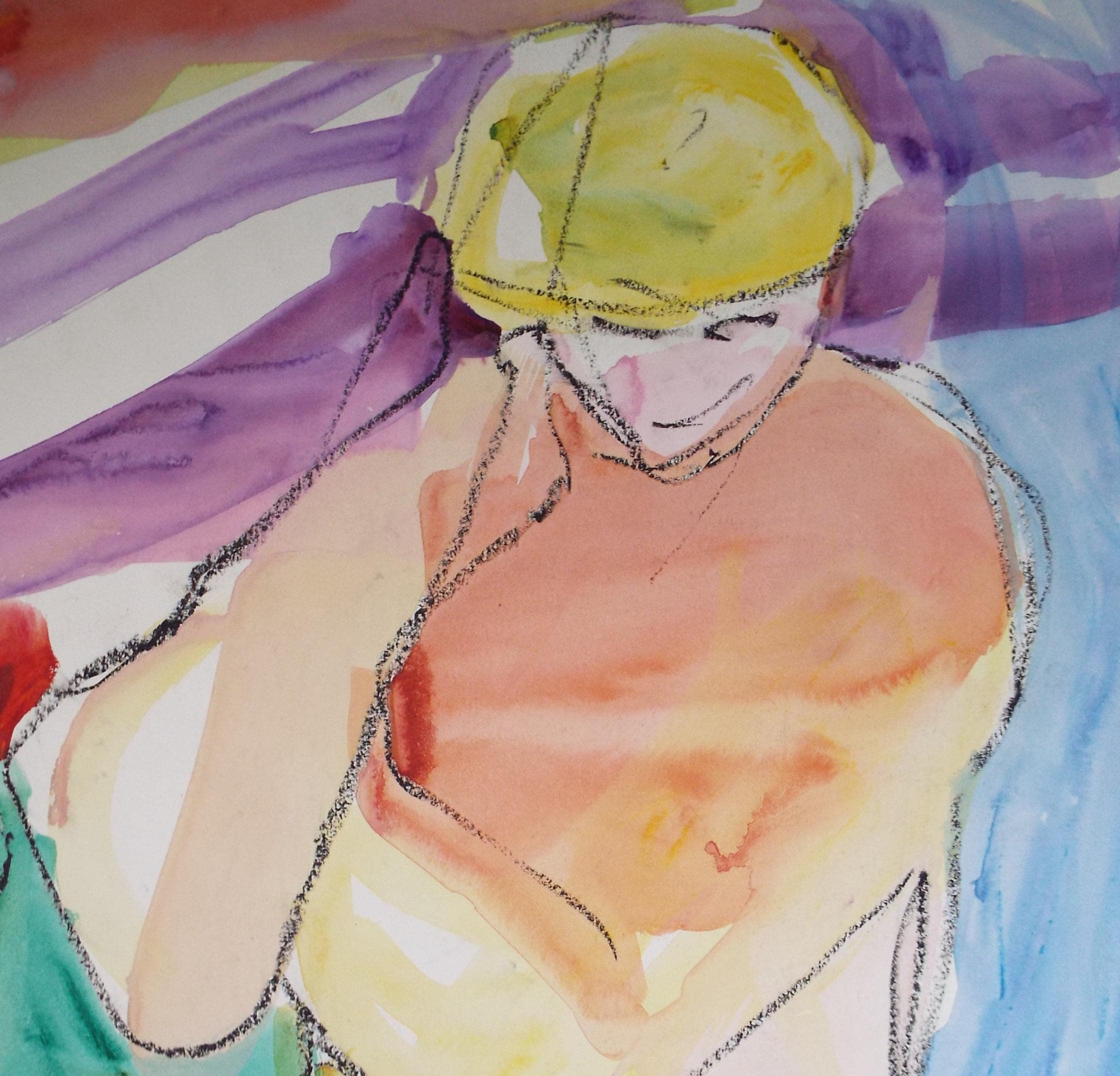 Original Watercolour and Pastel,' Seated Nude', Circa 1990's, Barbara Karn (b1949)