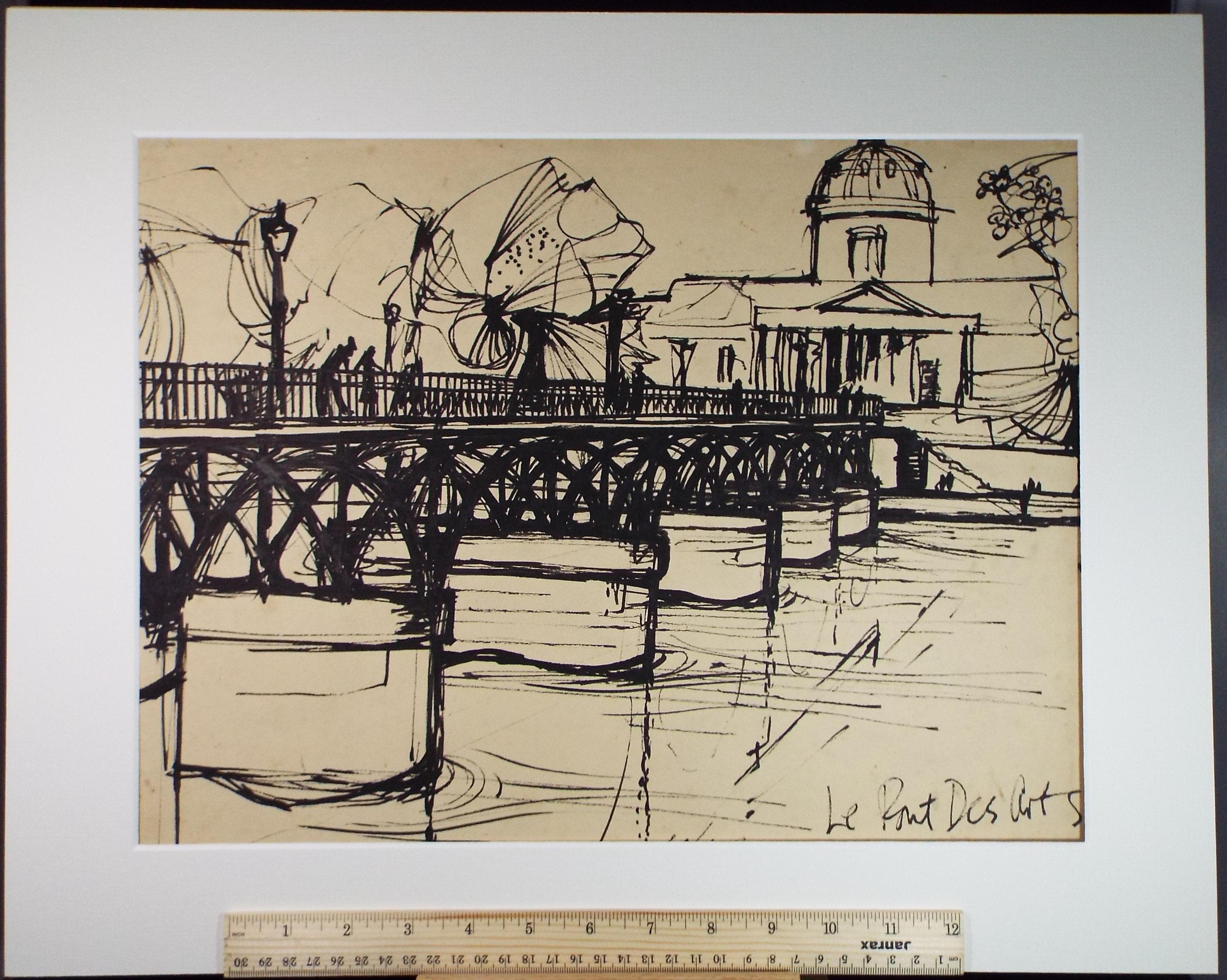 Original Ink drawing , 'Les Pont Des Art', John Hambleton Holdcroft (1926-2014), Dated 1952