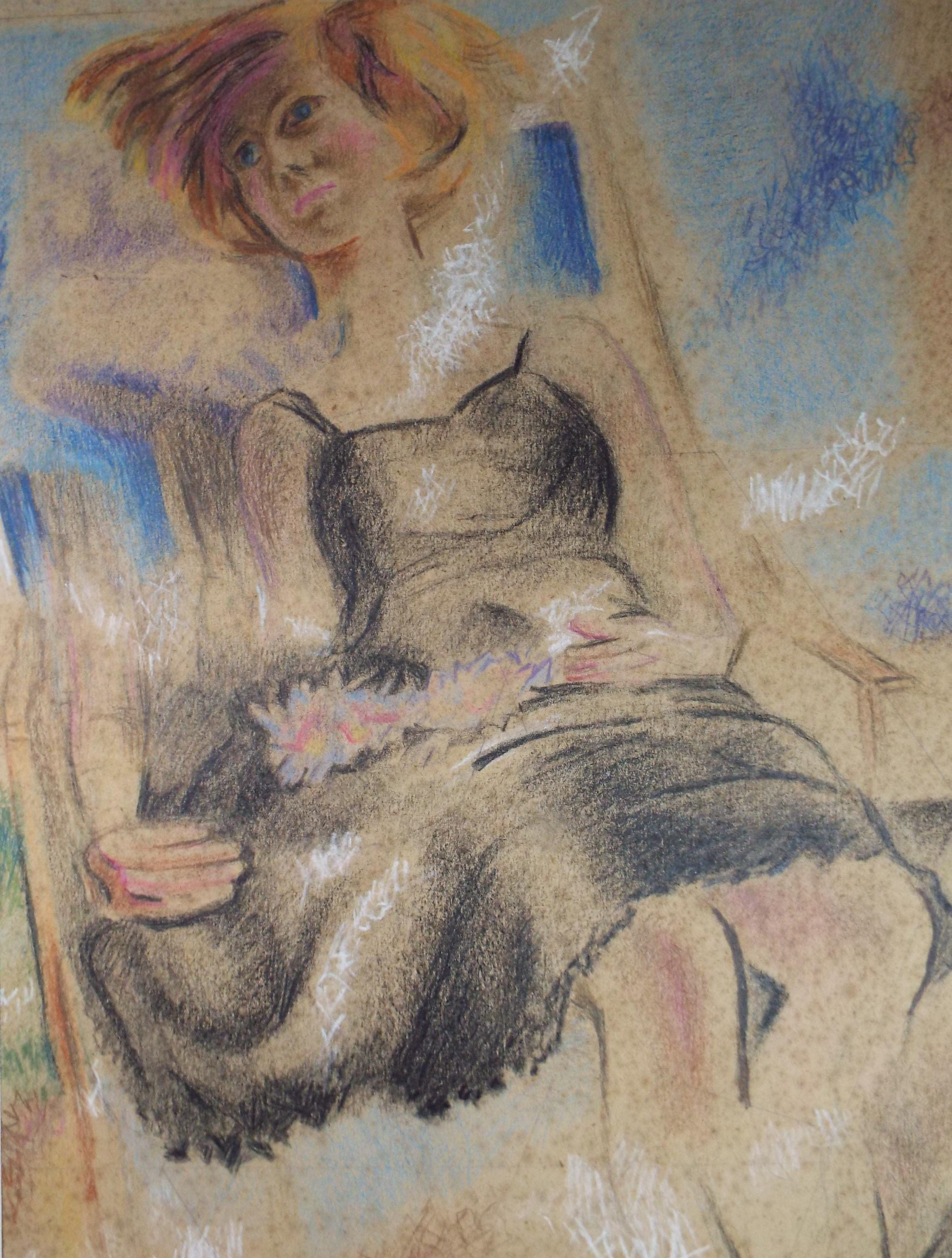 Original Pastel drawing, 'Woman Seated in a Chair', James Wood (1889-1975), Circa 1930's