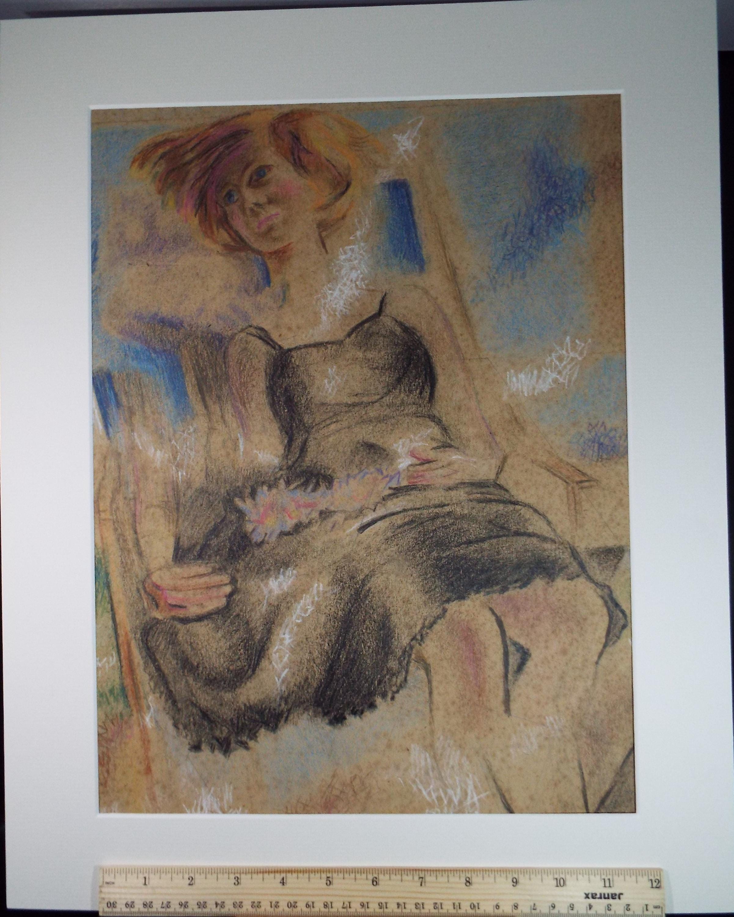 Original Pastel drawing, 'Woman Seated in a Chair', James Wood (1889-1975), Circa 1930's
