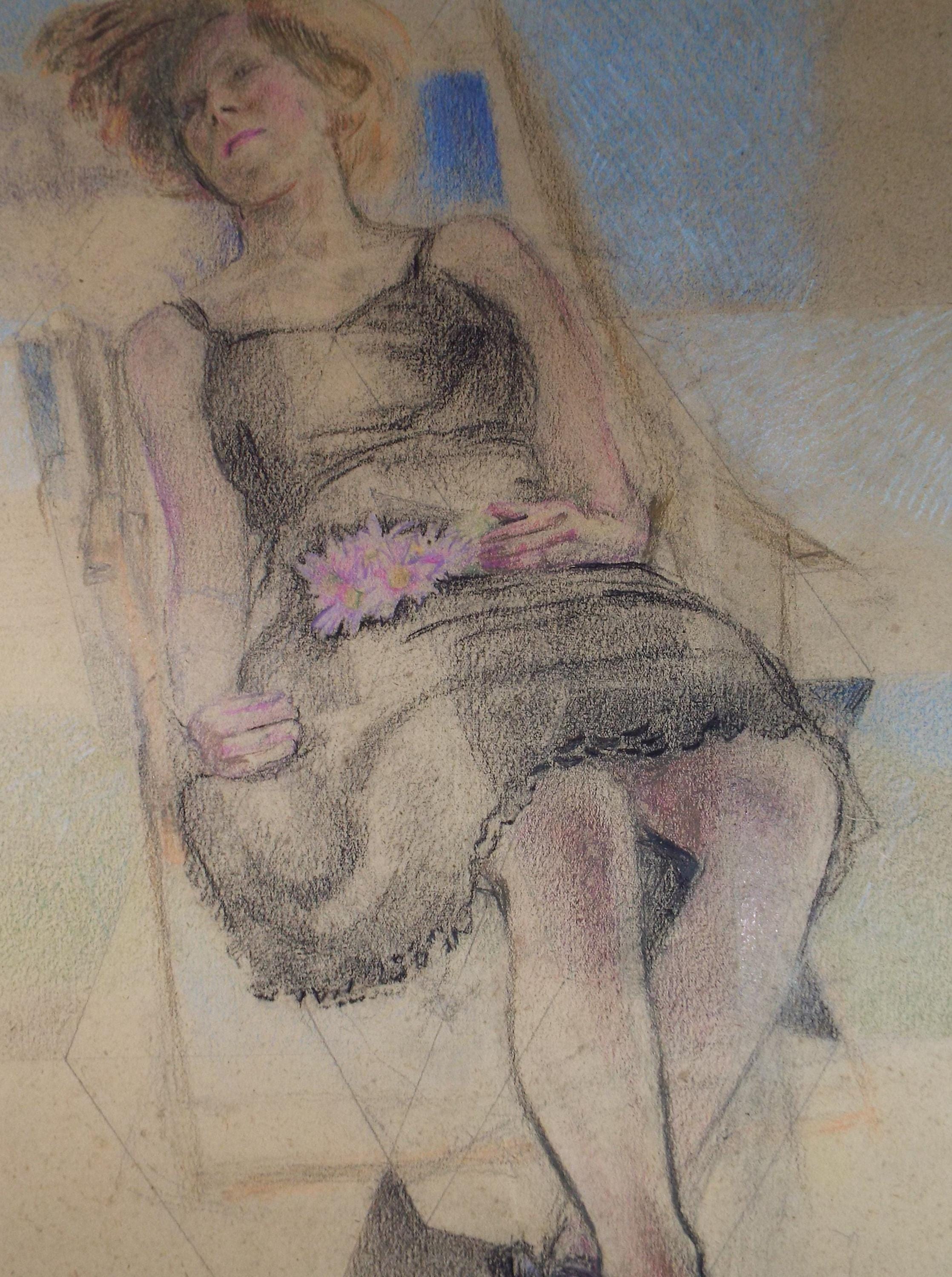 Original Pastel drawing, 'Woman Seated in a Chair', James Wood (1889-1975), Circa 1930's