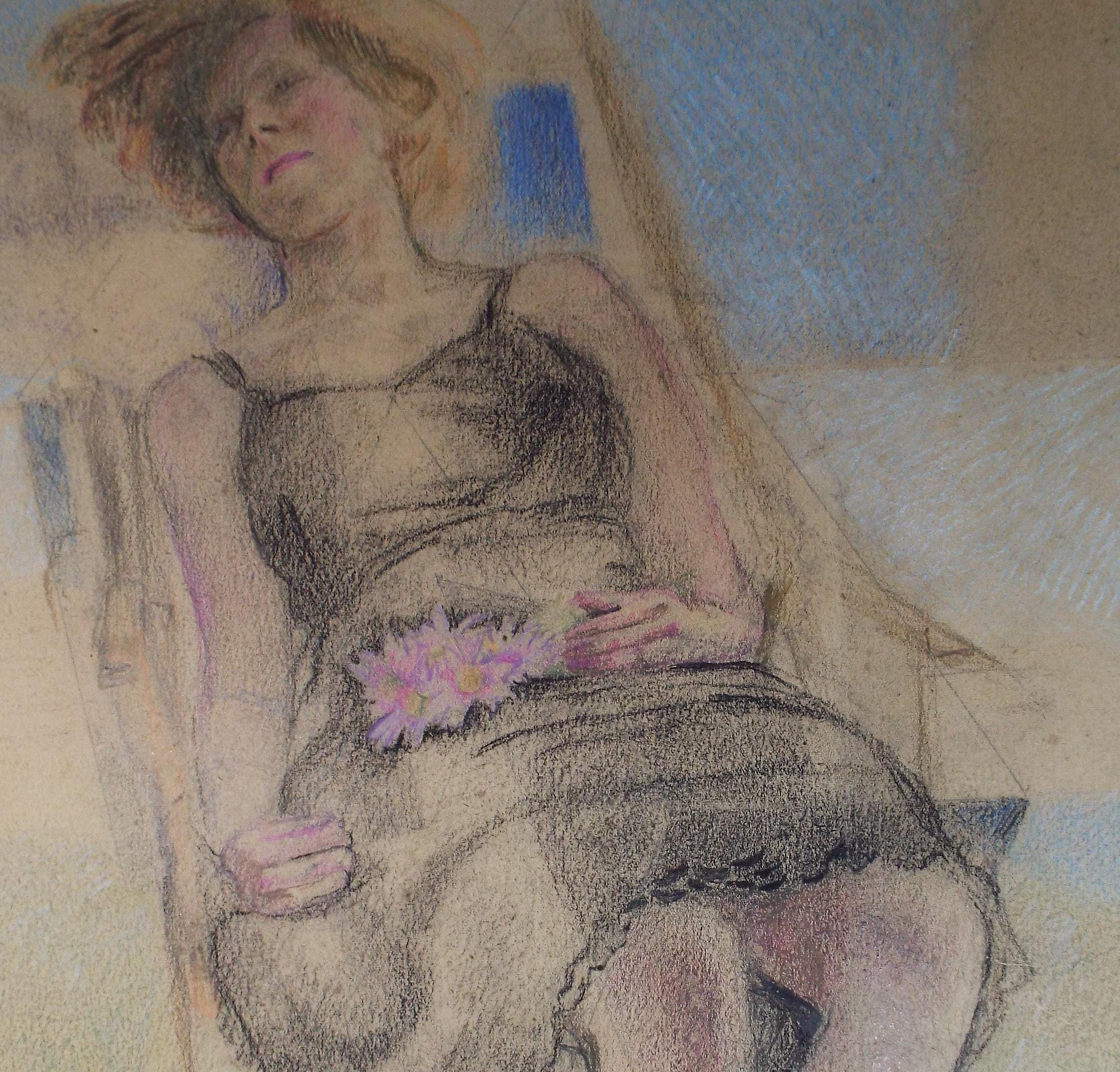 Original Pastel drawing, 'Woman Seated in a Chair', James Wood (1889-1975), Circa 1930's