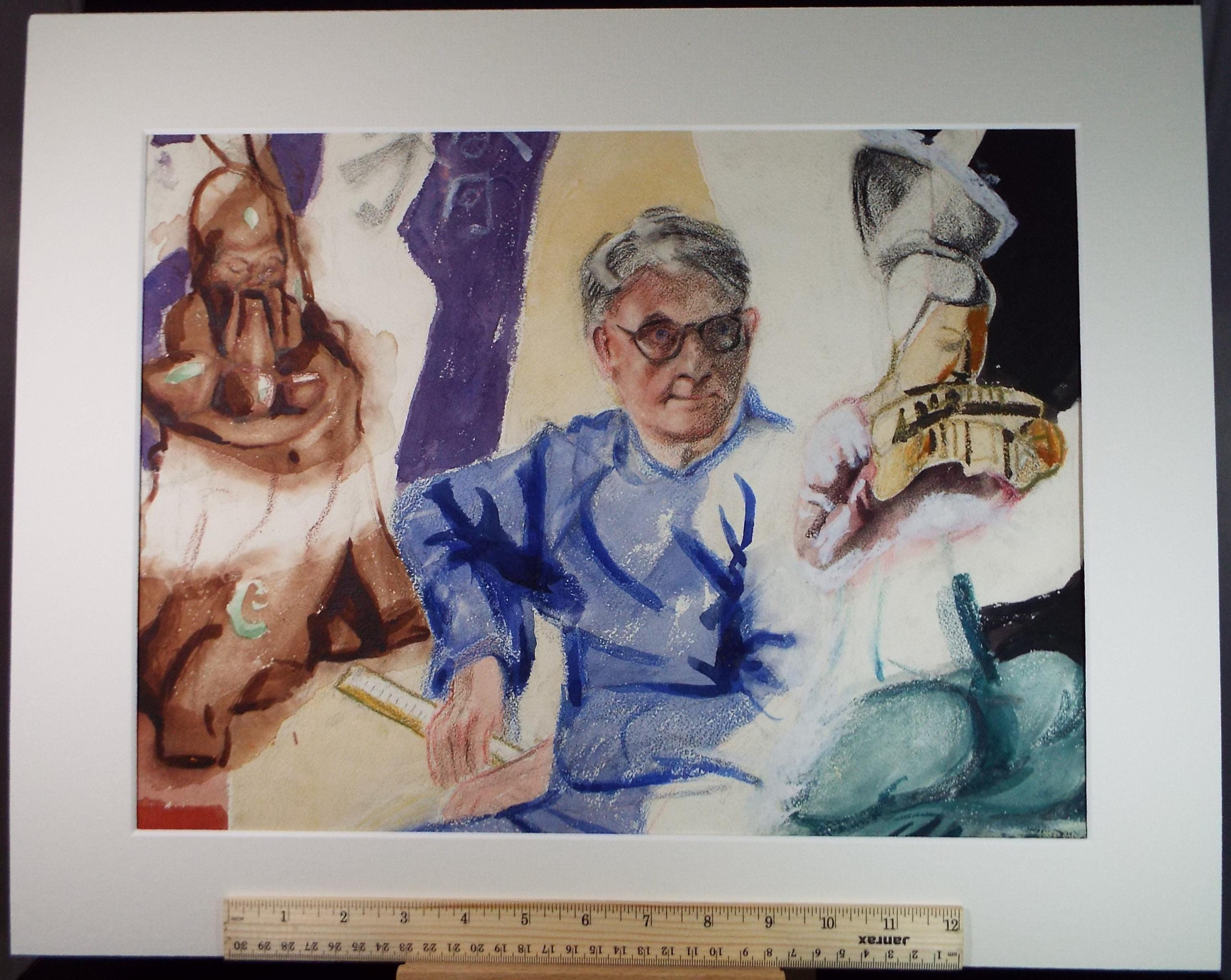 Original Watercolour & Pastel, 'Seated Man with Oriental Figures', James Wood (1889-1975), Circa 1950's