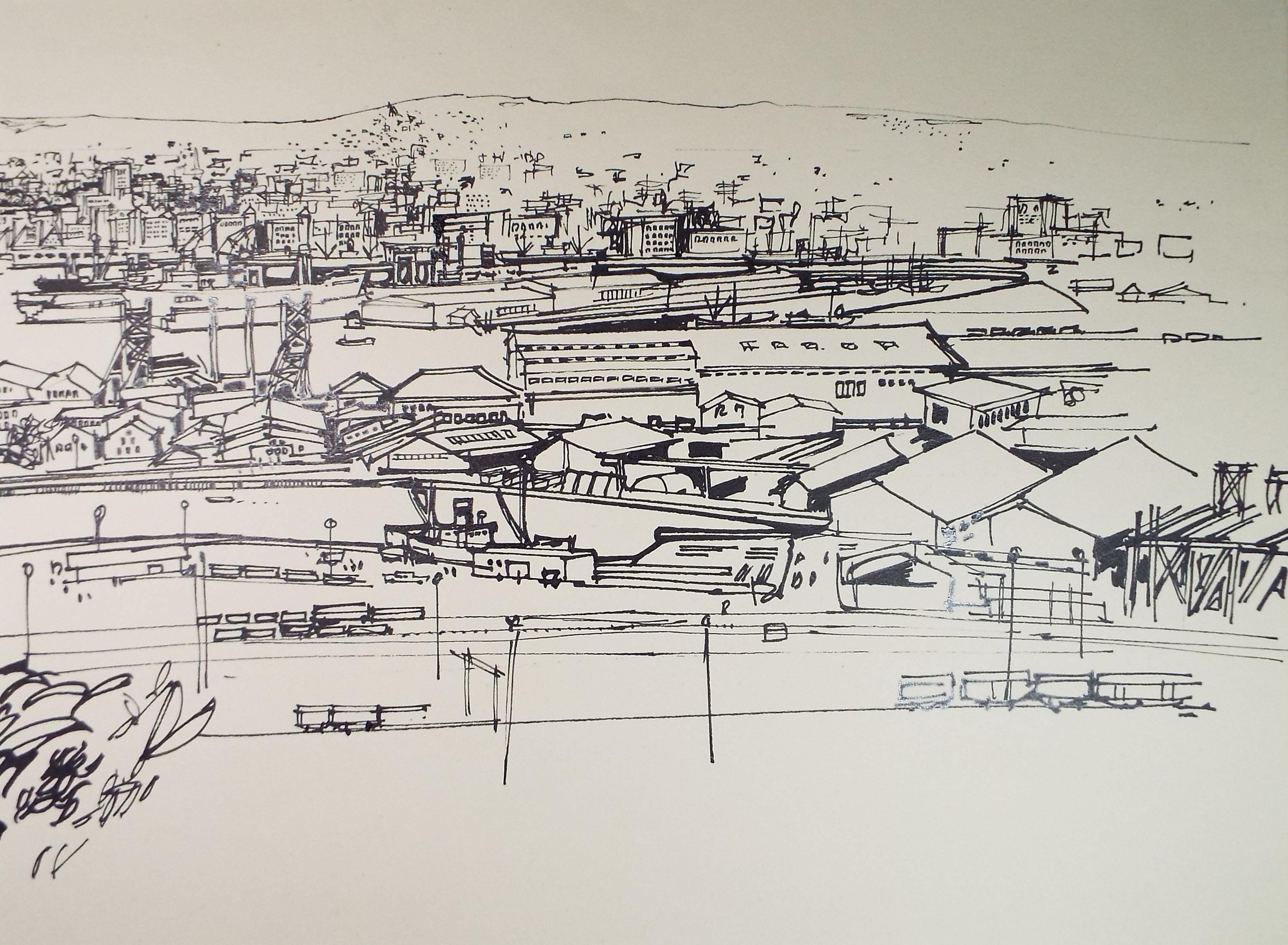 Original Ink drawing , 'Oslo', John Hambleton Holdcroft (1926-2014), 1960