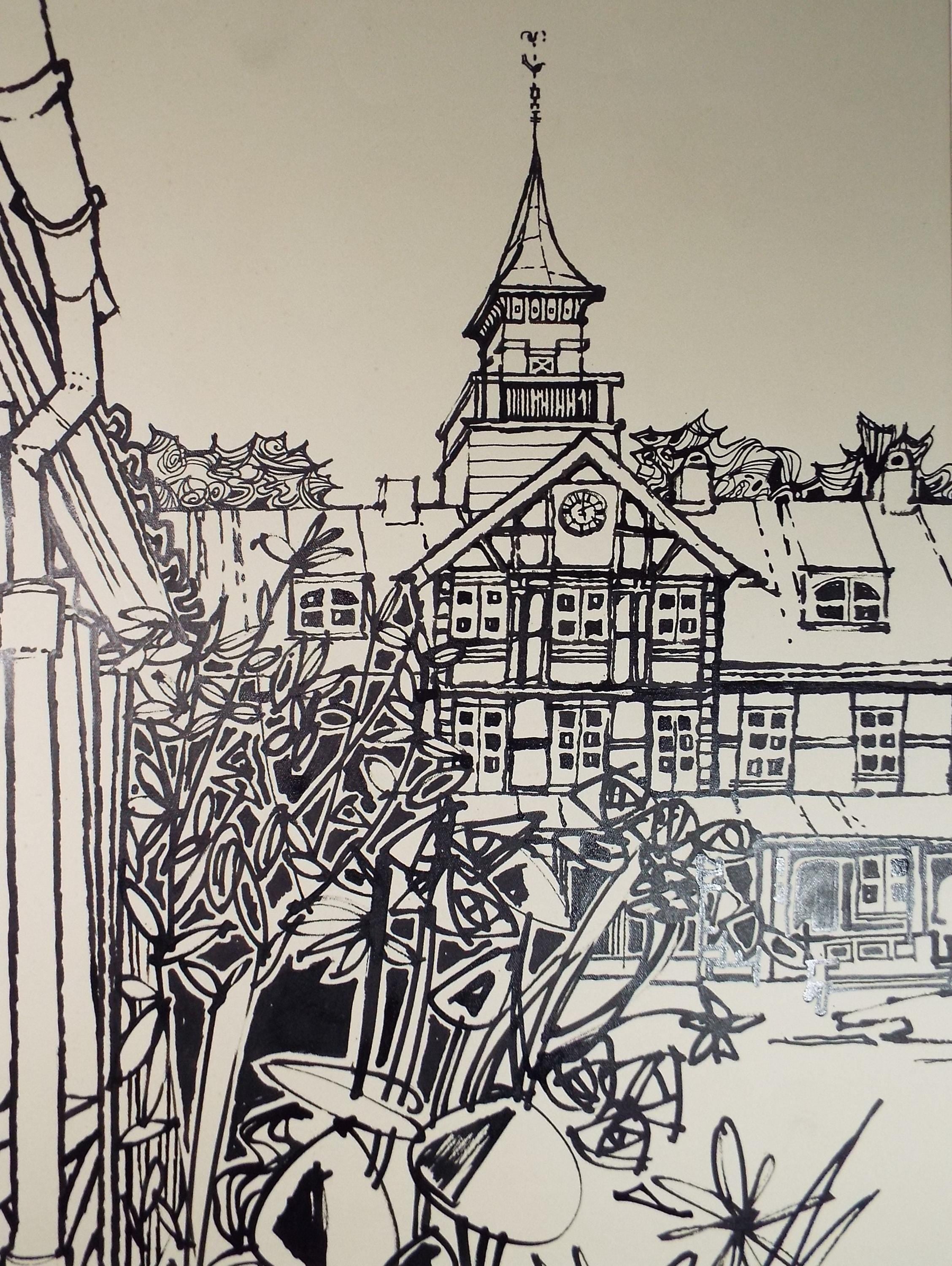 Original Ink drawing , 'Oslo Bymuseum', John Hambleton Holdcroft (1926-2014) 1960