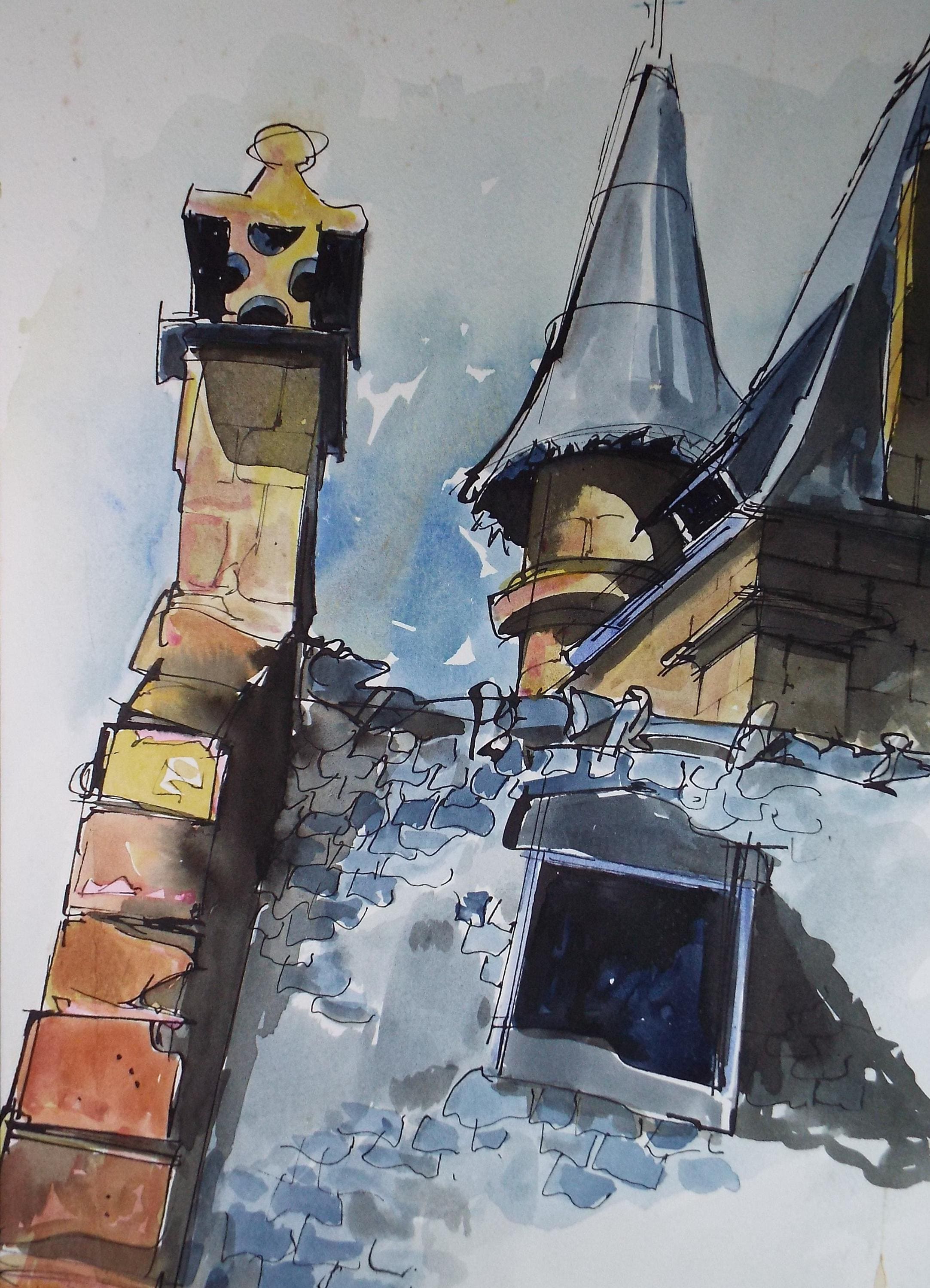 Original Watercolour drawing, 'French Chateau', John Hambleton Holdcroft (1926-2014), Circa 1970's