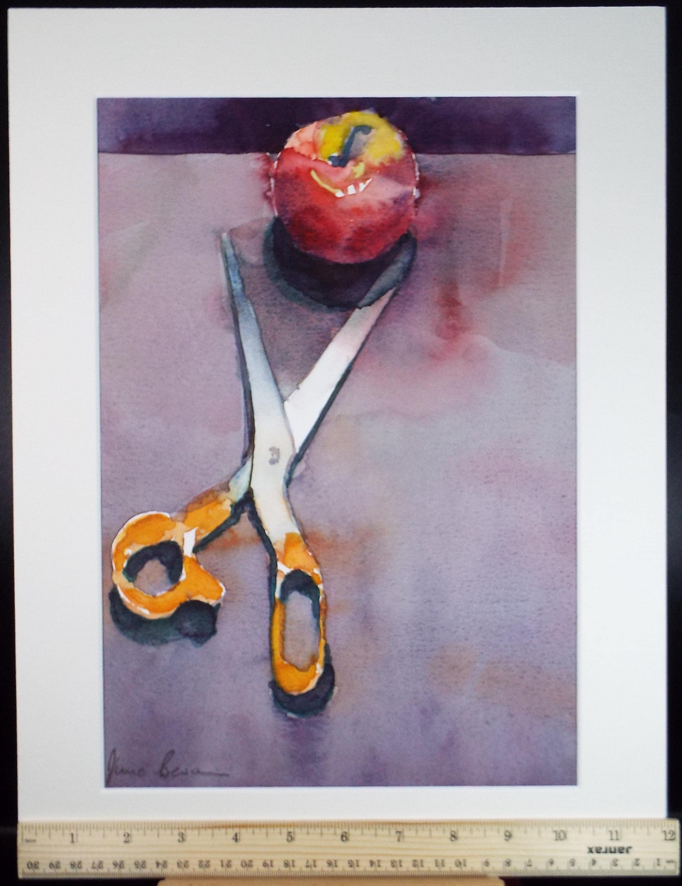 Original Watercolour, 'Menacing Scissors', June Bevan, Dated 1990