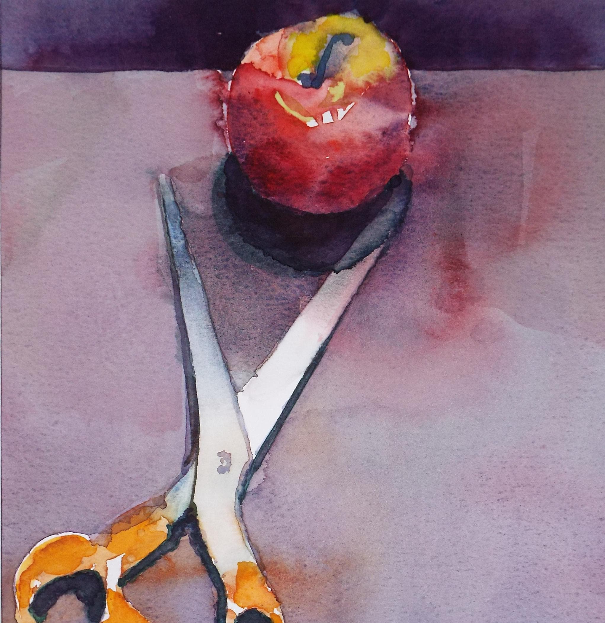 Original Watercolour, 'Menacing Scissors', June Bevan, Dated 1990