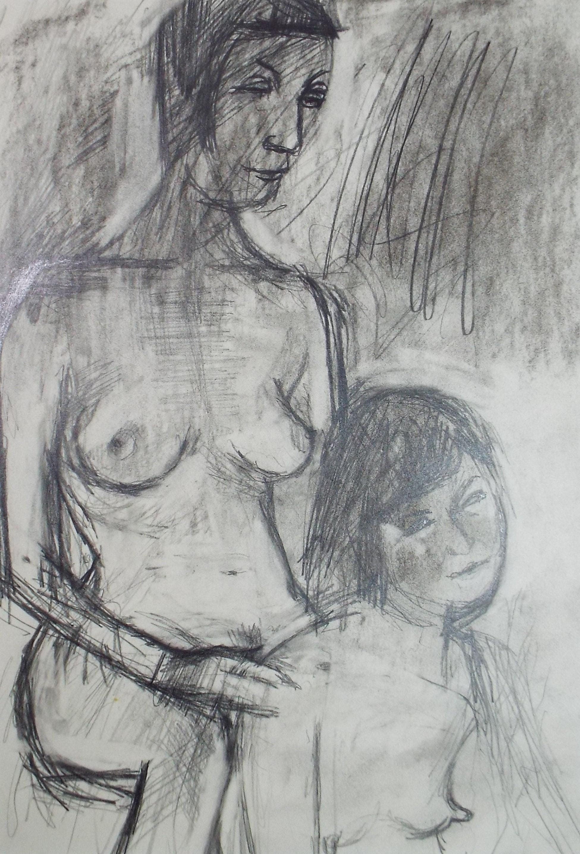 Original Pencil Drawing, 'Female Nudes', Circa 1990's, Artist unknown