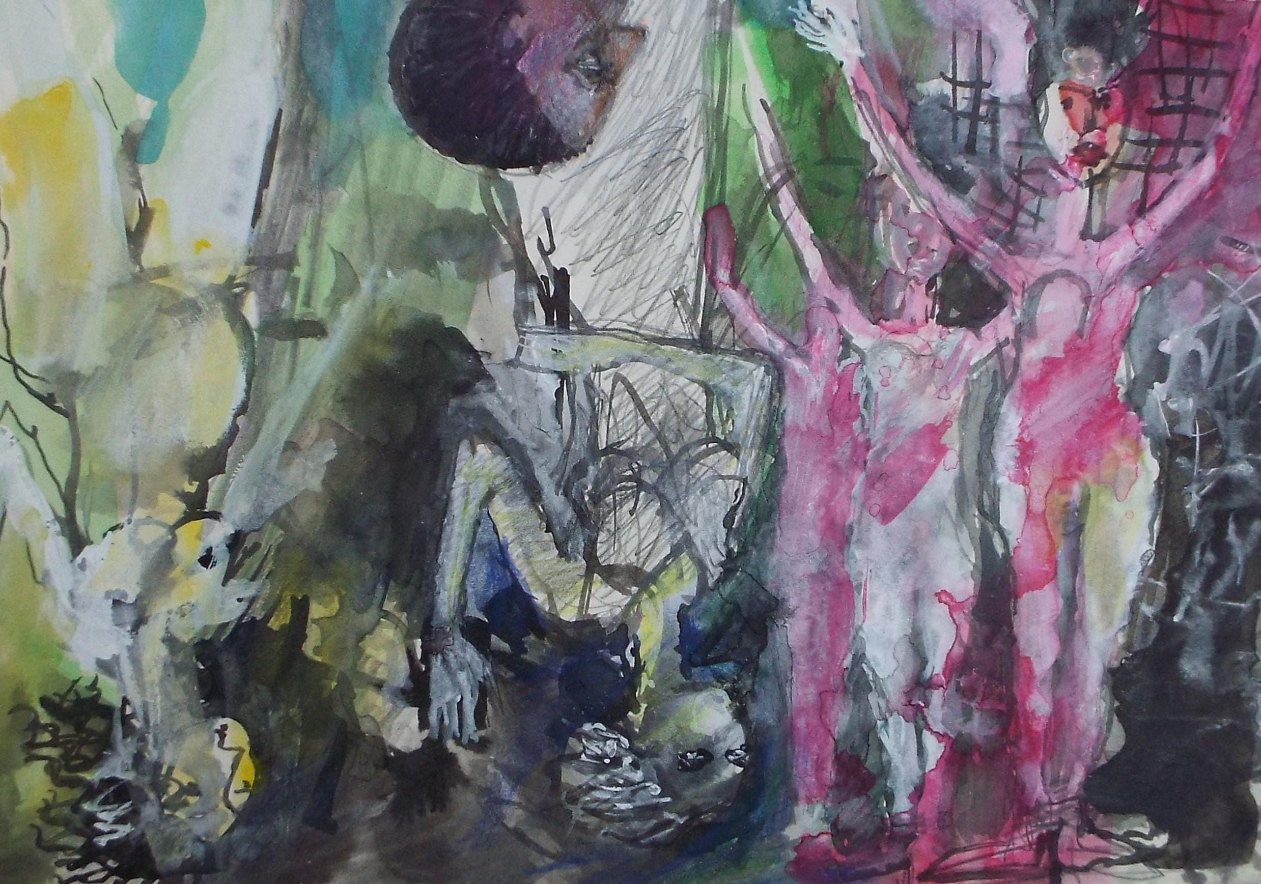 Original Watercolour, 'Figure Studies', Artist Unknown, circa 1990's