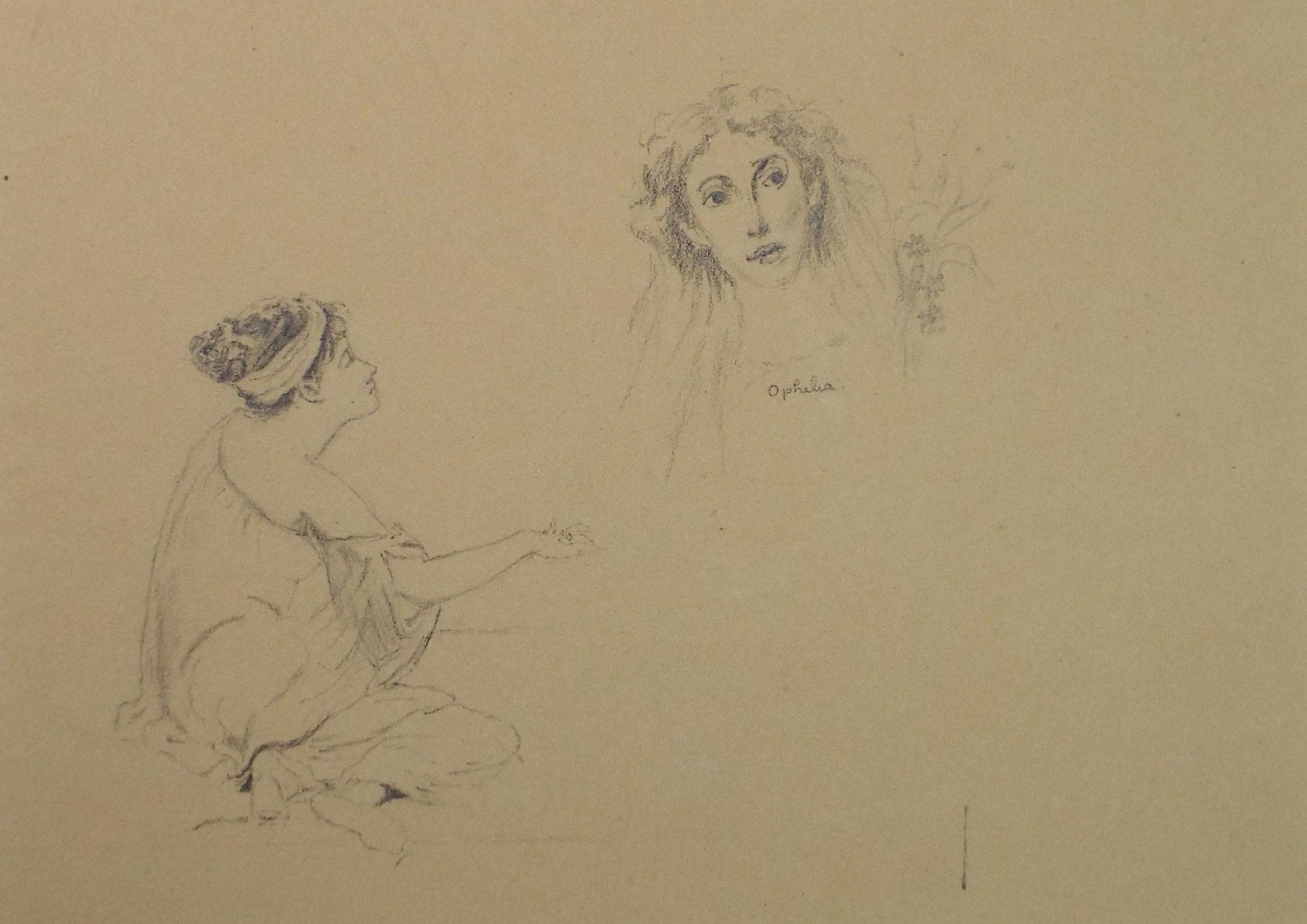 Original Pencil on Paper 'Ophelia', Late 19th Century, Artist Unknown