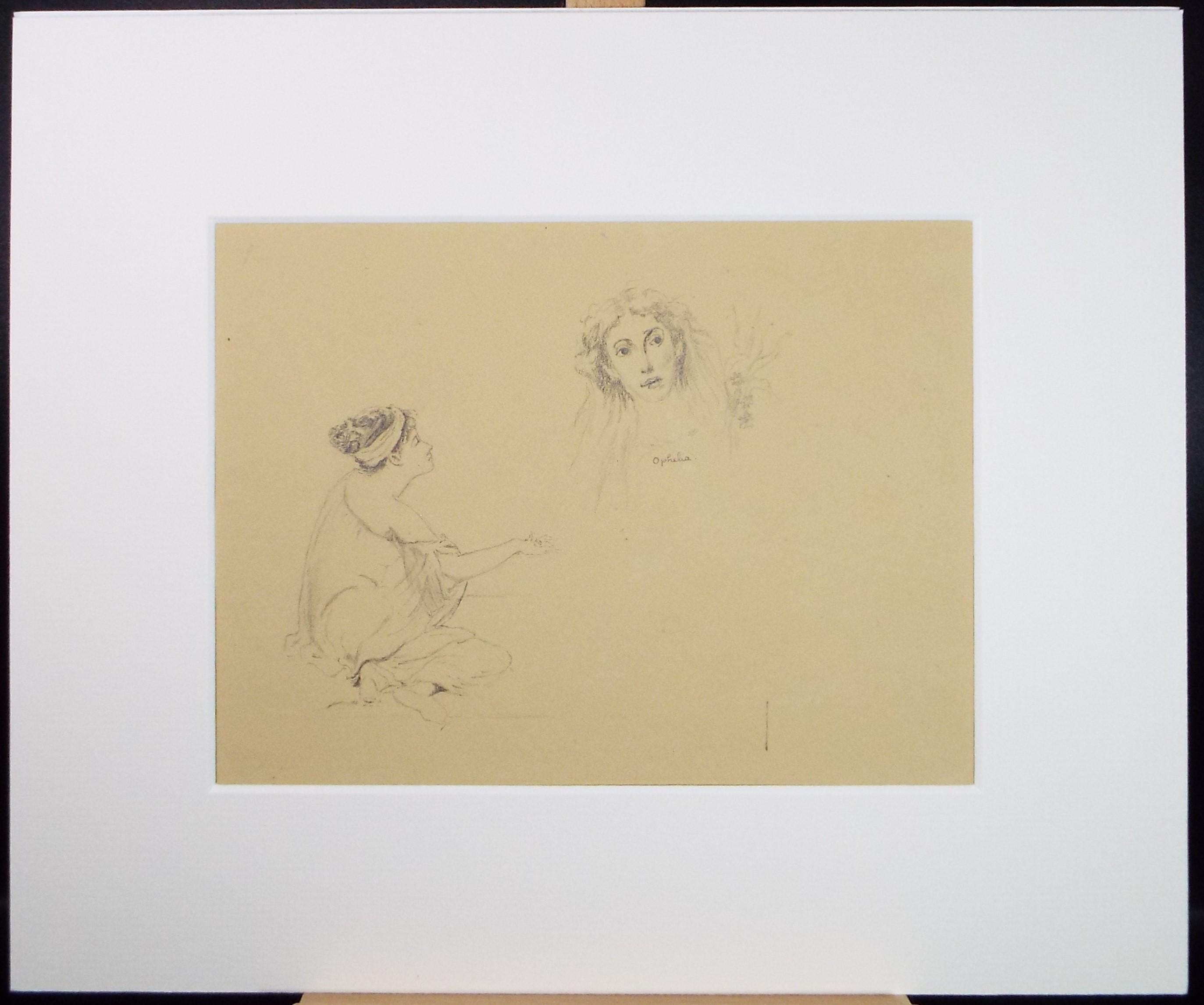 Original Pencil on Paper 'Ophelia', Late 19th Century, Artist Unknown