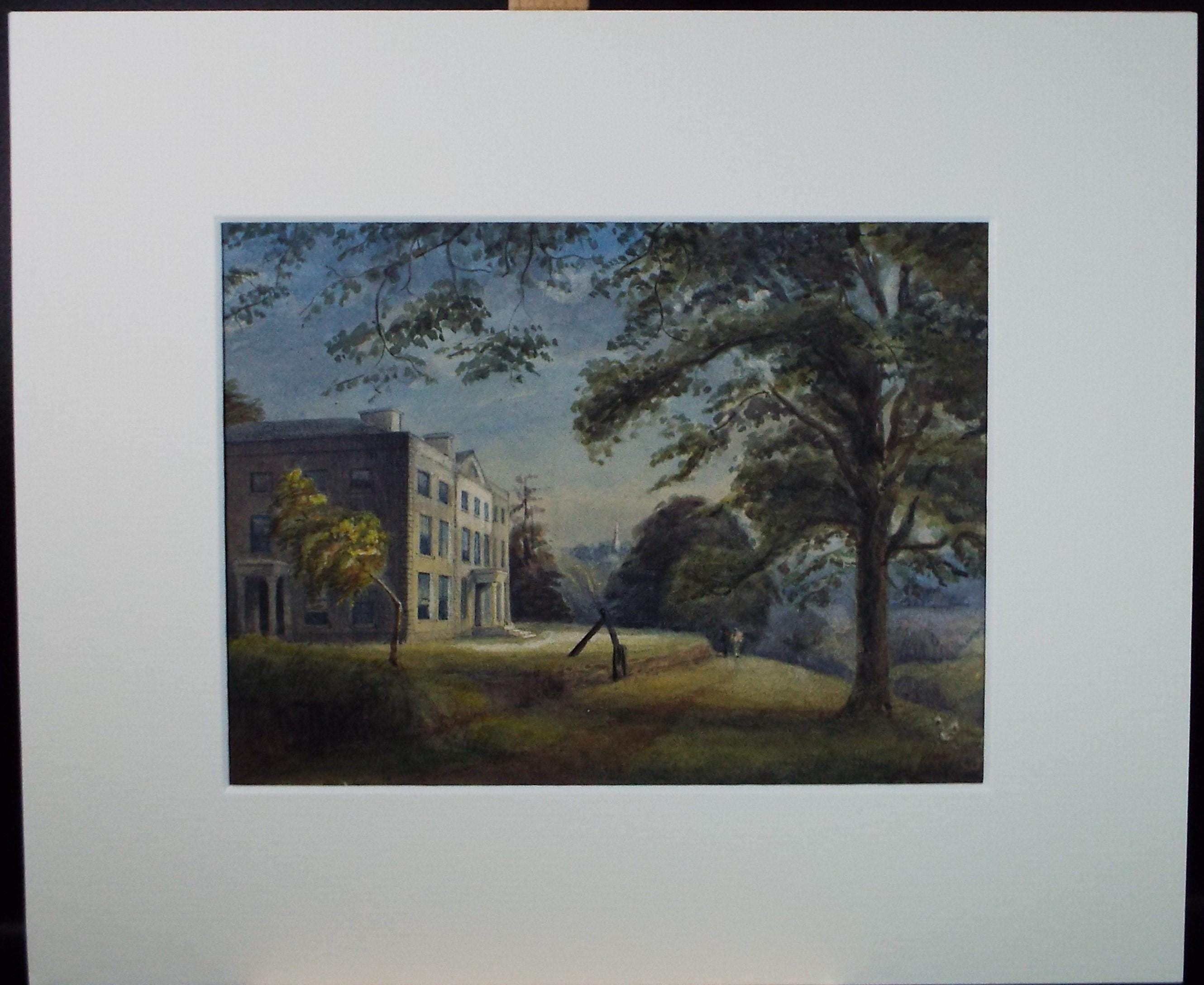 Original Watercolour,' Country House with Figures', Late 19th Century, Artist Unknown