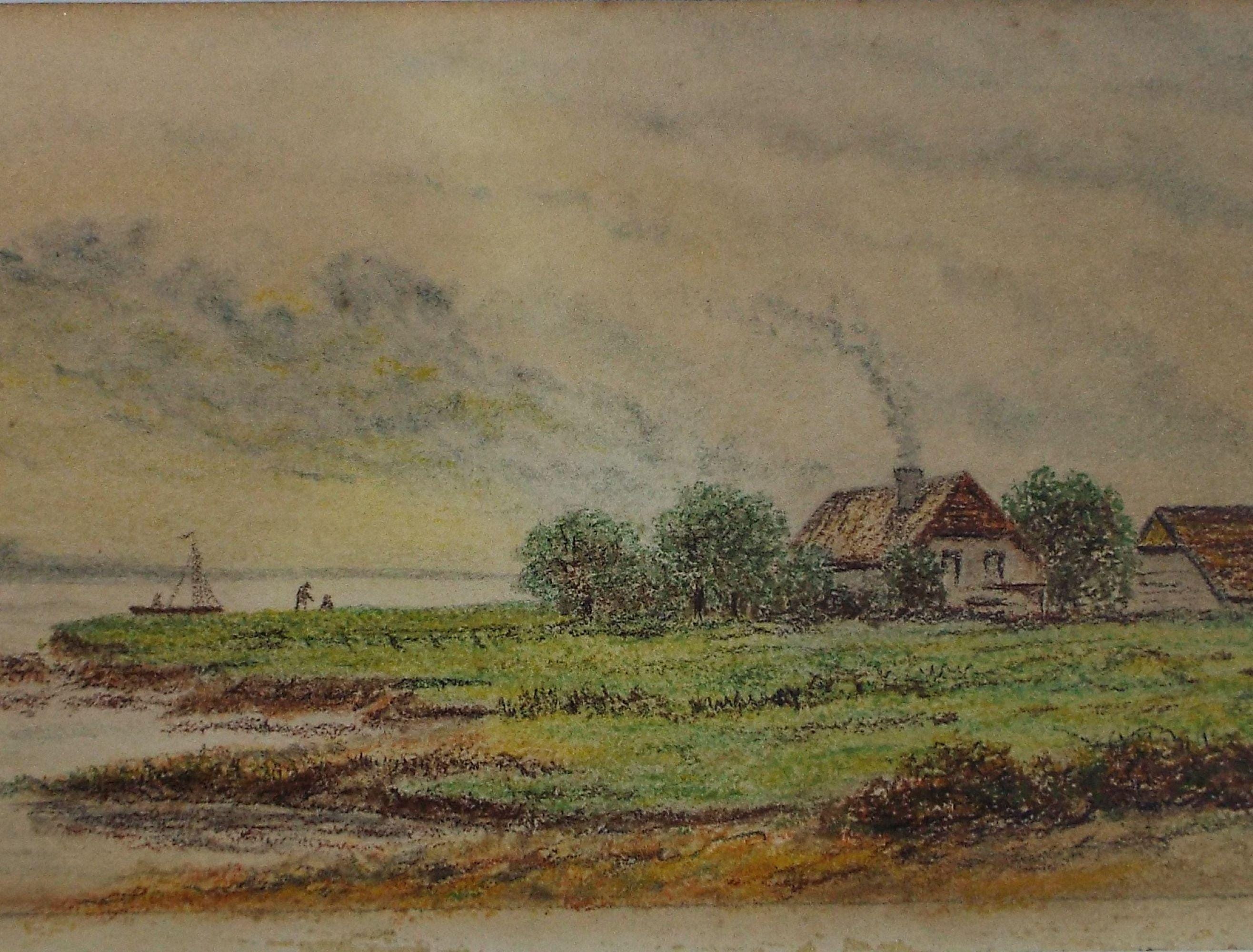 Original Pastel drawing, 'Coastal scene with figures', Early 20th Century, W H Sagar