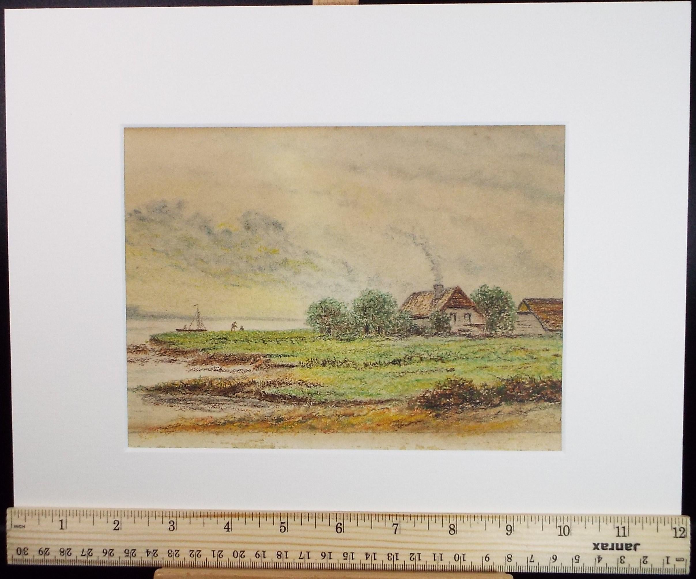 Original Pastel drawing, 'Coastal scene with figures', Early 20th Century, W H Sagar